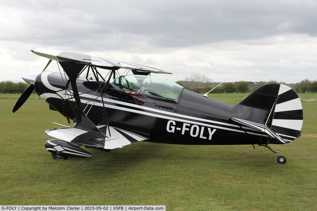 G-FOLY, 1980 Aerotek Pitts S-2A Special C/N 2213, Aerotek Pitts S-2A during a refueling stop. Fishburn Airfield, UK May 2nd 2015.