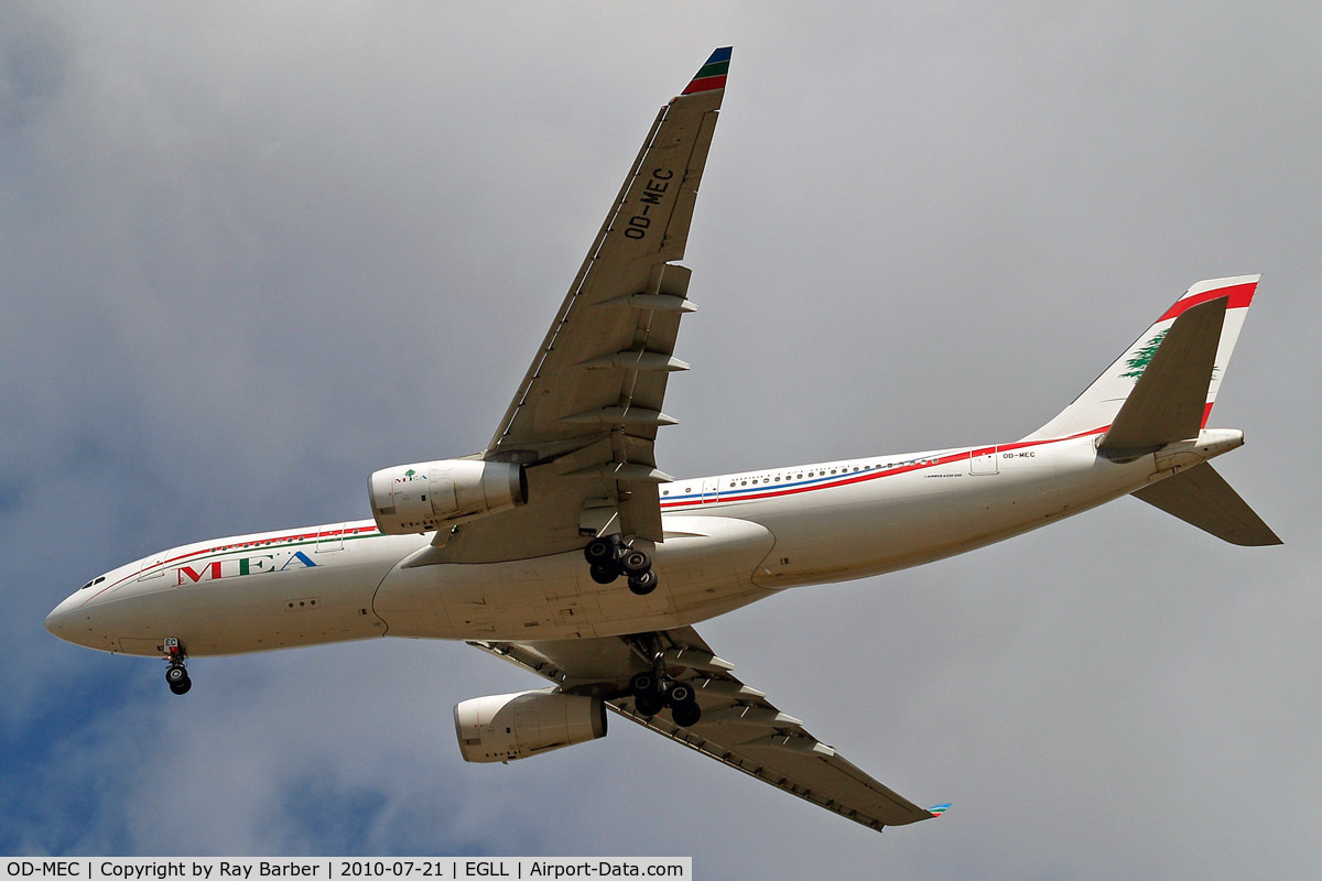 OD-MEC, 2009 Airbus A330-243 C/N 995, Airbus A330-243 [995] (Middle East Airlines) Home~G 21/07/2010. On approach 27R.