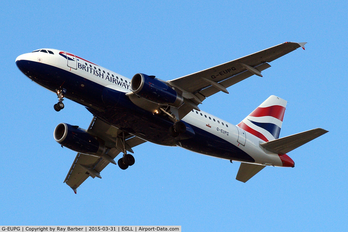 G-EUPG, 2000 Airbus A319-131 C/N 1222, Airbus A319-131 [1222] (British Airways) Home~G 31/03/2015. On approach 27R.
