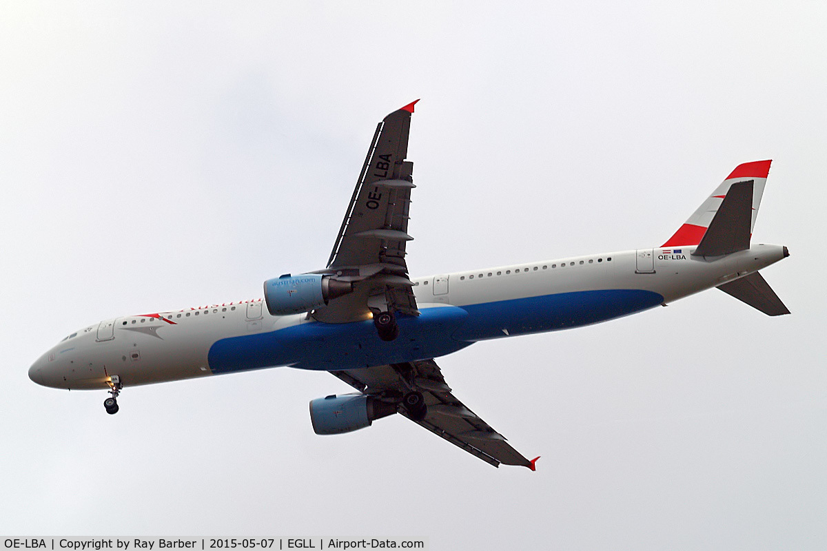 OE-LBA, 1995 Airbus A321-111 C/N 552, Airbus A321-111 [0552] (Austrian Airlines) Home~G 07/05/2015. On approach 27R.