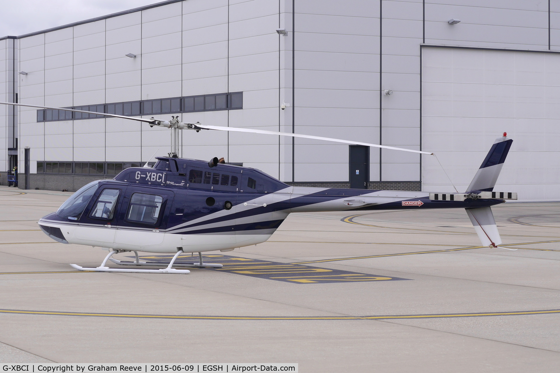 G-XBCI, 1997 Bell 206B JetRanger III C/N 4466, Parked at Norwich.