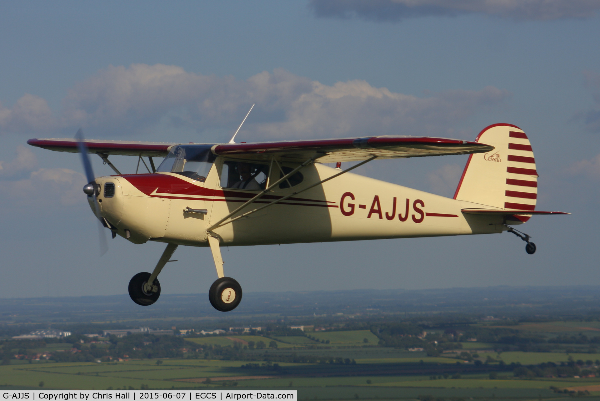 G-AJJS, 1947 Cessna 120 C/N 13047, A2A with AJJS, photo taken from G-BTFK Taylorcraft BC-12D Twosome