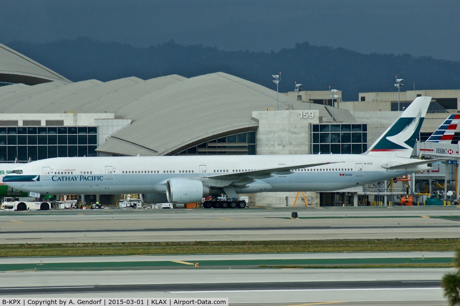 B-KPX, 2011 Boeing 777-367/ER C/N 37897, Cathay Pacific, is here taxiing at Loas Angeles Int'l(KLAX)