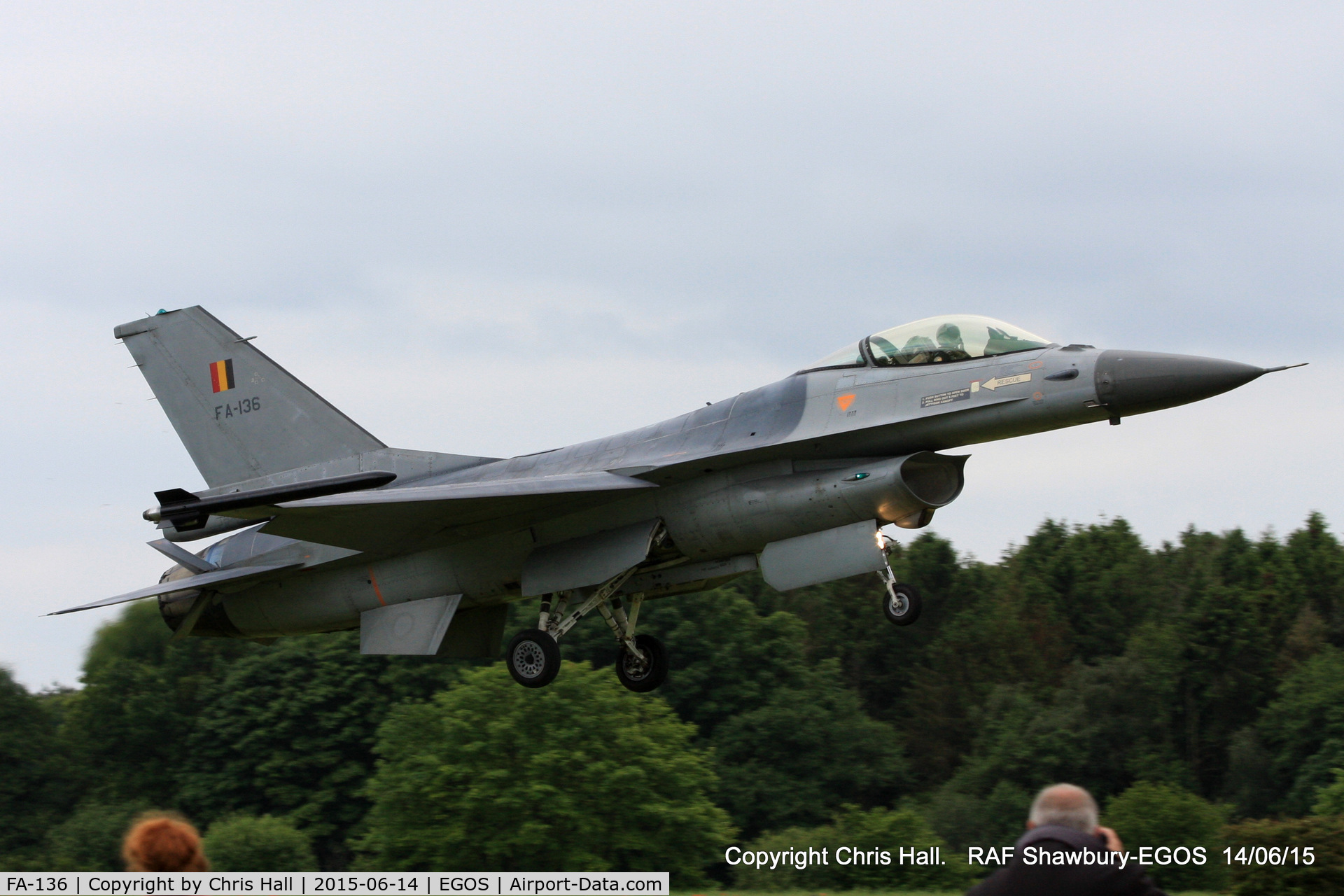 FA-136, SABCA F-16AM Fighting Falcon C/N 6H-136, returning from its display at the Cosford Airshow