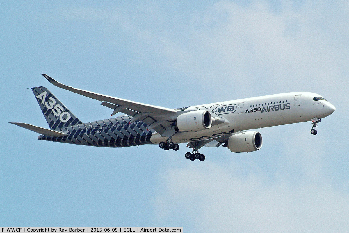 F-WWCF, 2013 Airbus A350-941 C/N 002, Airbus A350-941 [002] (Airbus Industrie) Home~G 05/06/2015. On approach 27L arriving for British Airways Family's weekend.