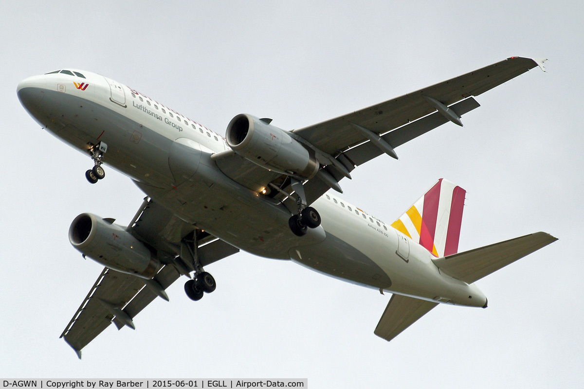 D-AGWN, 2009 Airbus A319-132 C/N 3841, Airbus A319-132 [3841] (Germanwings) Home~G 01/06/2015. On approach 27R.
