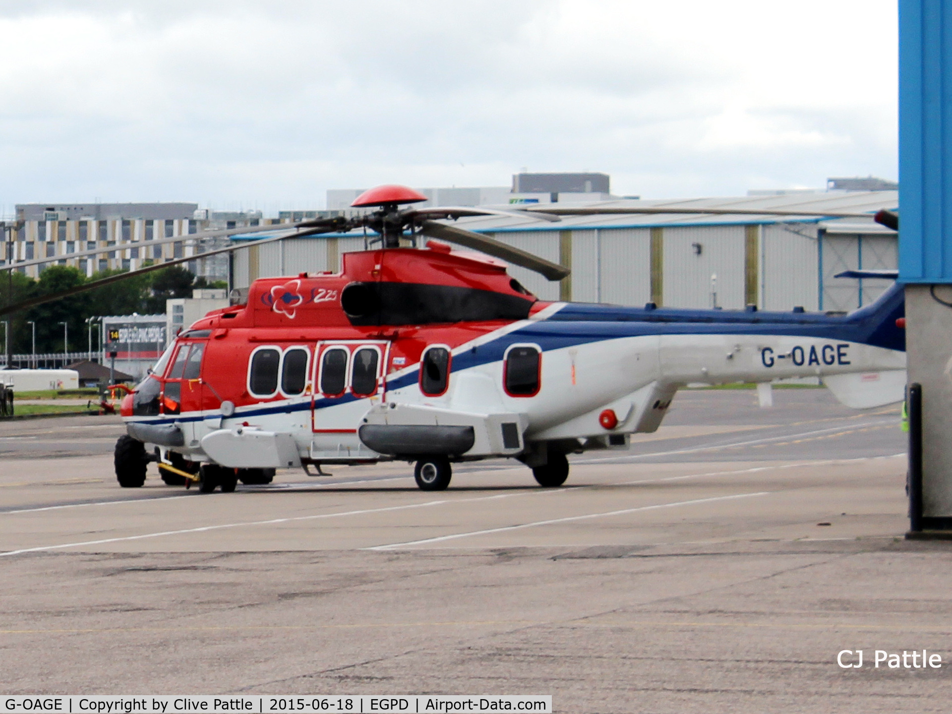 G-OAGE, 2014 Airbus Helicopters EC-225LP Super Puma Mk2+ C/N 2949, Under tow at Aberdeen Airport, Scotland EGPD