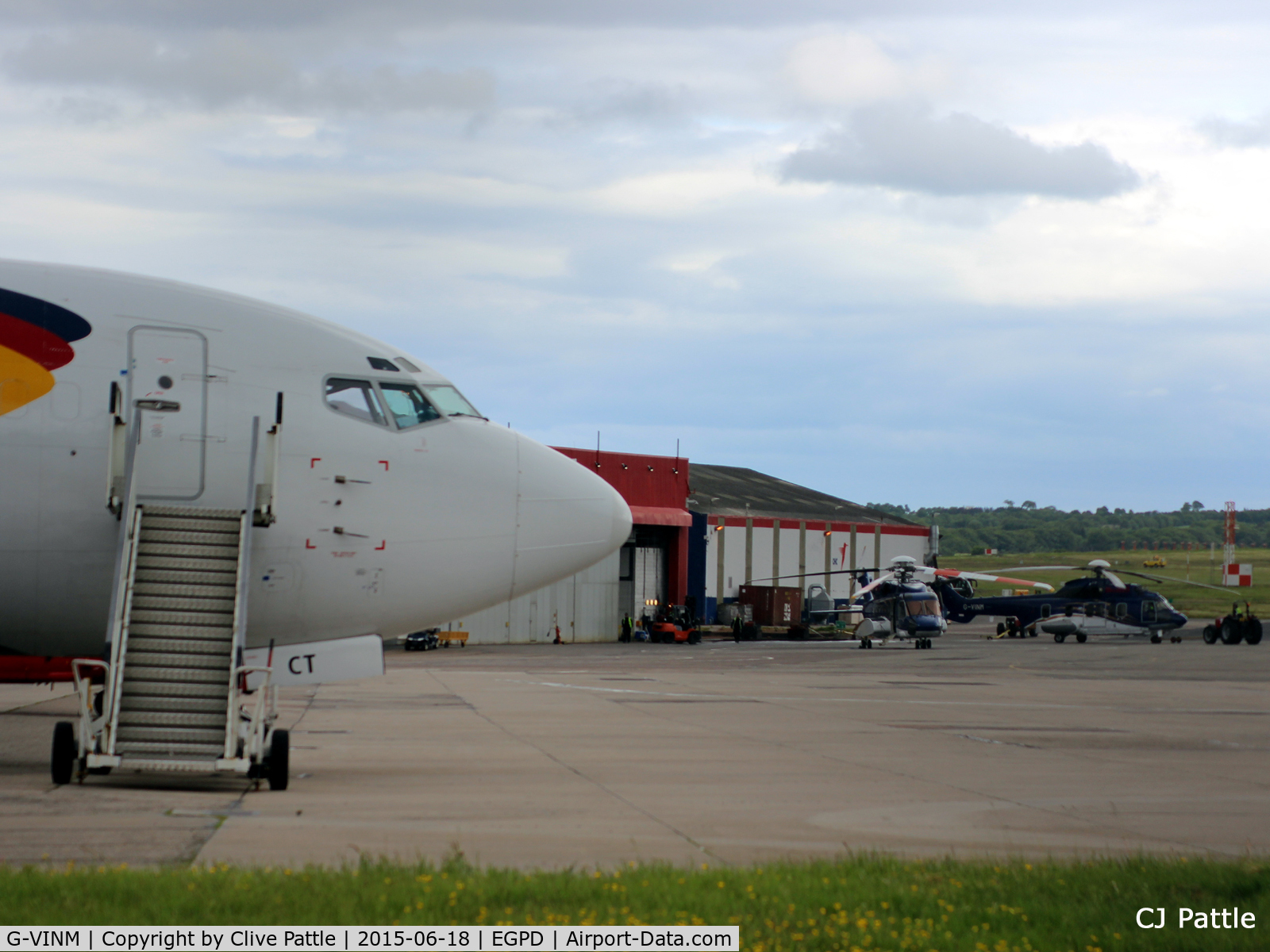 G-VINM, 2015 Airbus Helicopters EC-225LP Super Puma C/N 2942, Parked in the distance at Aberdeen Airport, Scotland EGPD