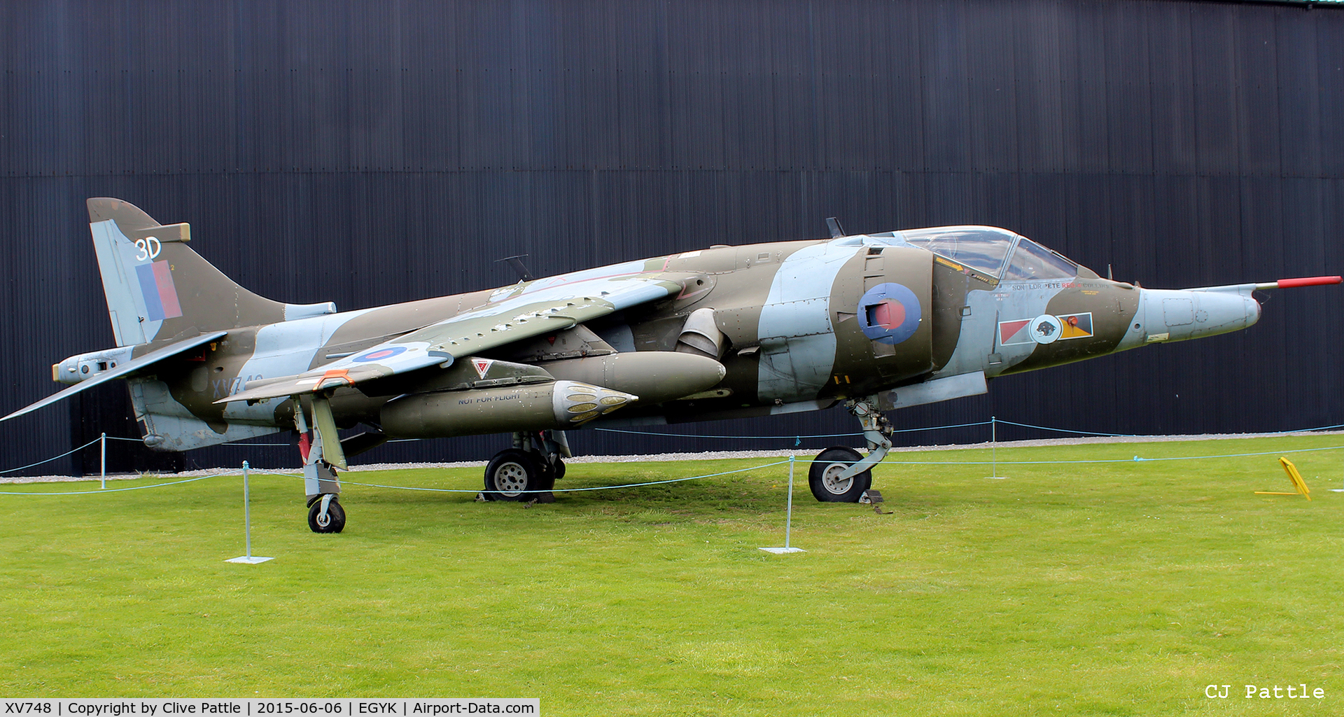 XV748, 1969 Hawker Siddeley Harrier GR.3 C/N 712011, On external display at the Yorkshire Air Museum, Elvington, EGYK, UK.