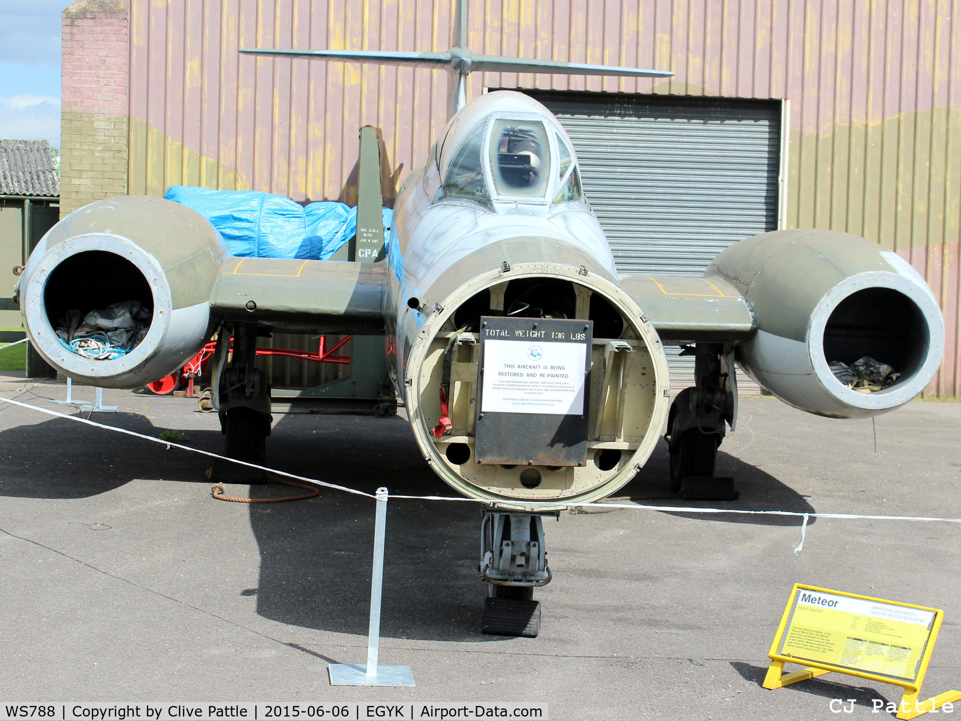 WS788, 1954 Gloster Meteor NF(T).14 C/N Not found WS788, Awaiting restoration at the Yorkshire Air Museum, Elvington, Yorks, UK former EGYK