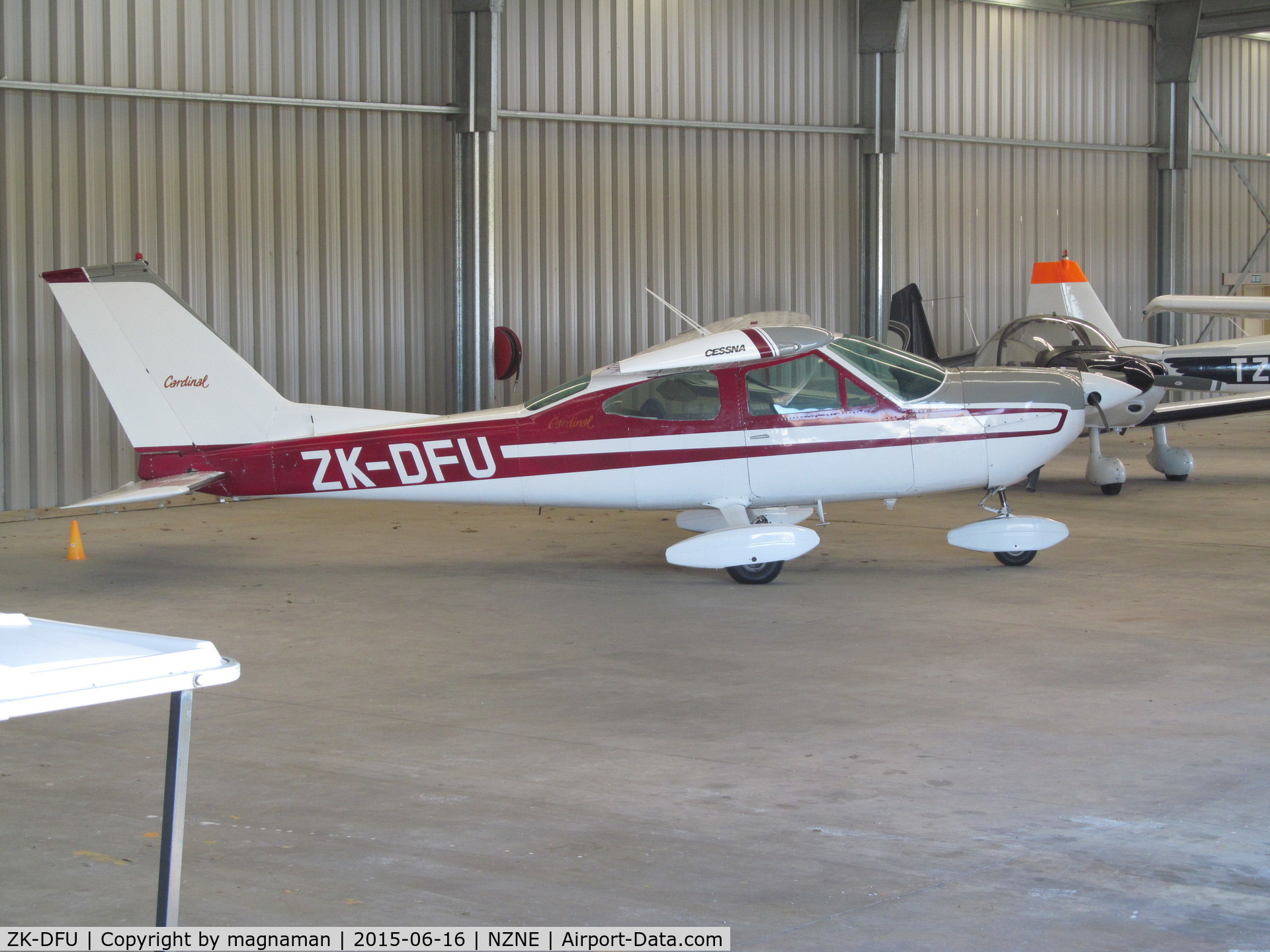 ZK-DFU, 1972 Cessna 177B Cardinal C/N 17701663, In flying club hangar viewed from spectator area