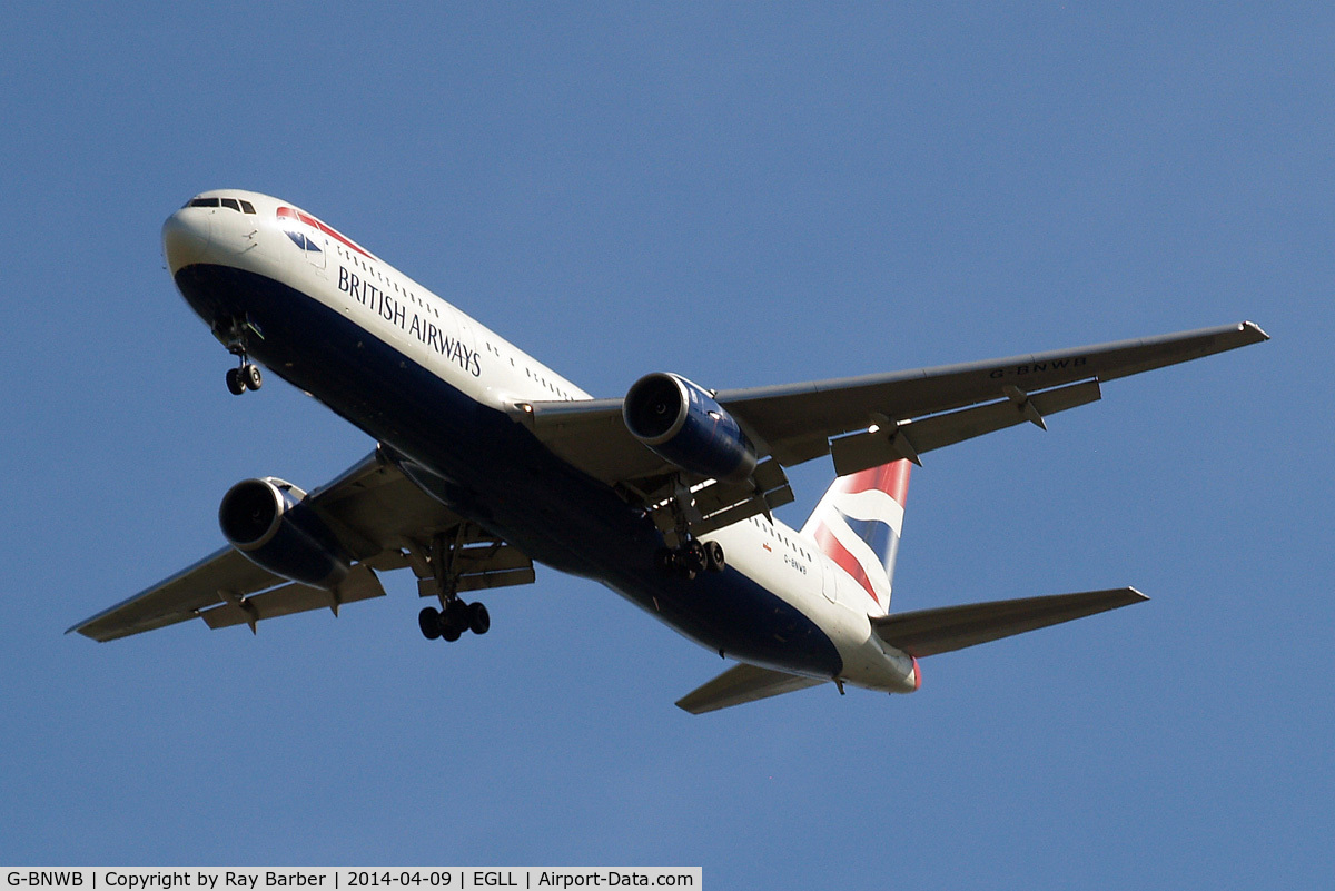 G-BNWB, 1989 Boeing 767-336 C/N 24334, Boeing 767-336ER [24334] (British Airways) Home~G 09/04/2014. On approach 27R.