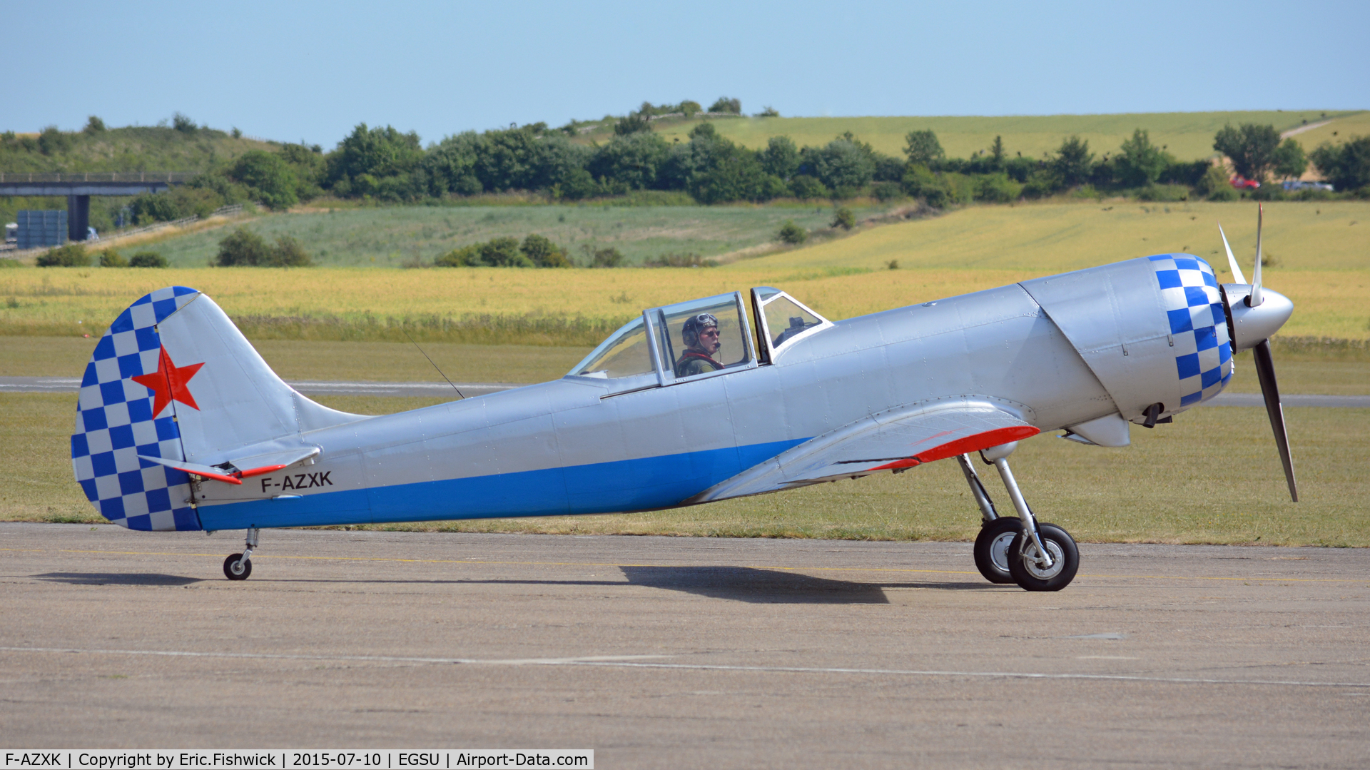 F-AZXK, 1986 Yakovlev Yak-50 C/N 863211, 2. F-AZXK arriving for The Flying Legends Air Show, July 2015.