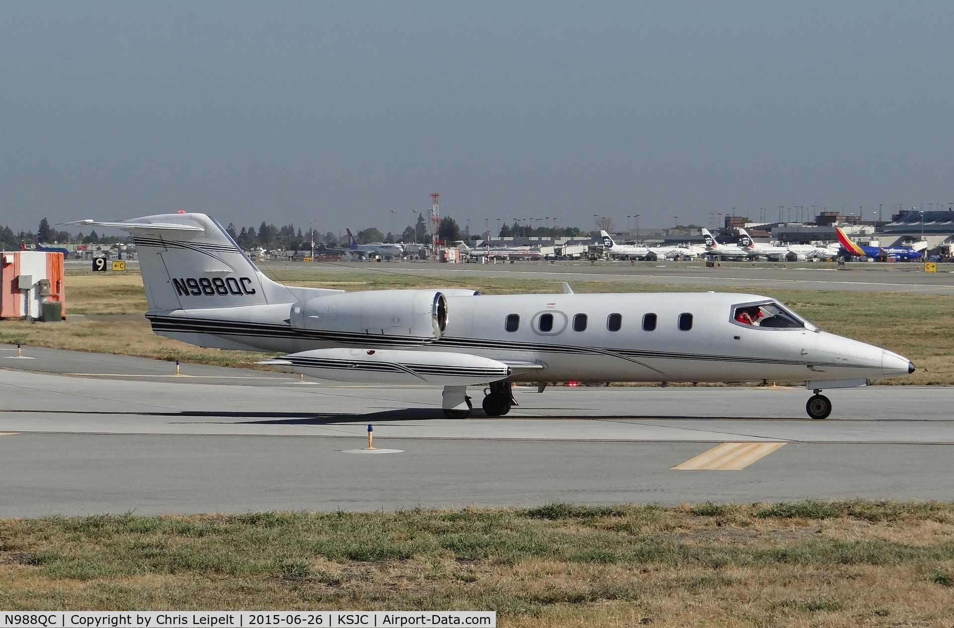 N988QC, 1981 Gates Learjet 35A C/N 455, A transient 1981 Learjet 35A (MED AIR LLC -WILMINGTON, DE) taxing out for departure at San Jose International Airport, CA.