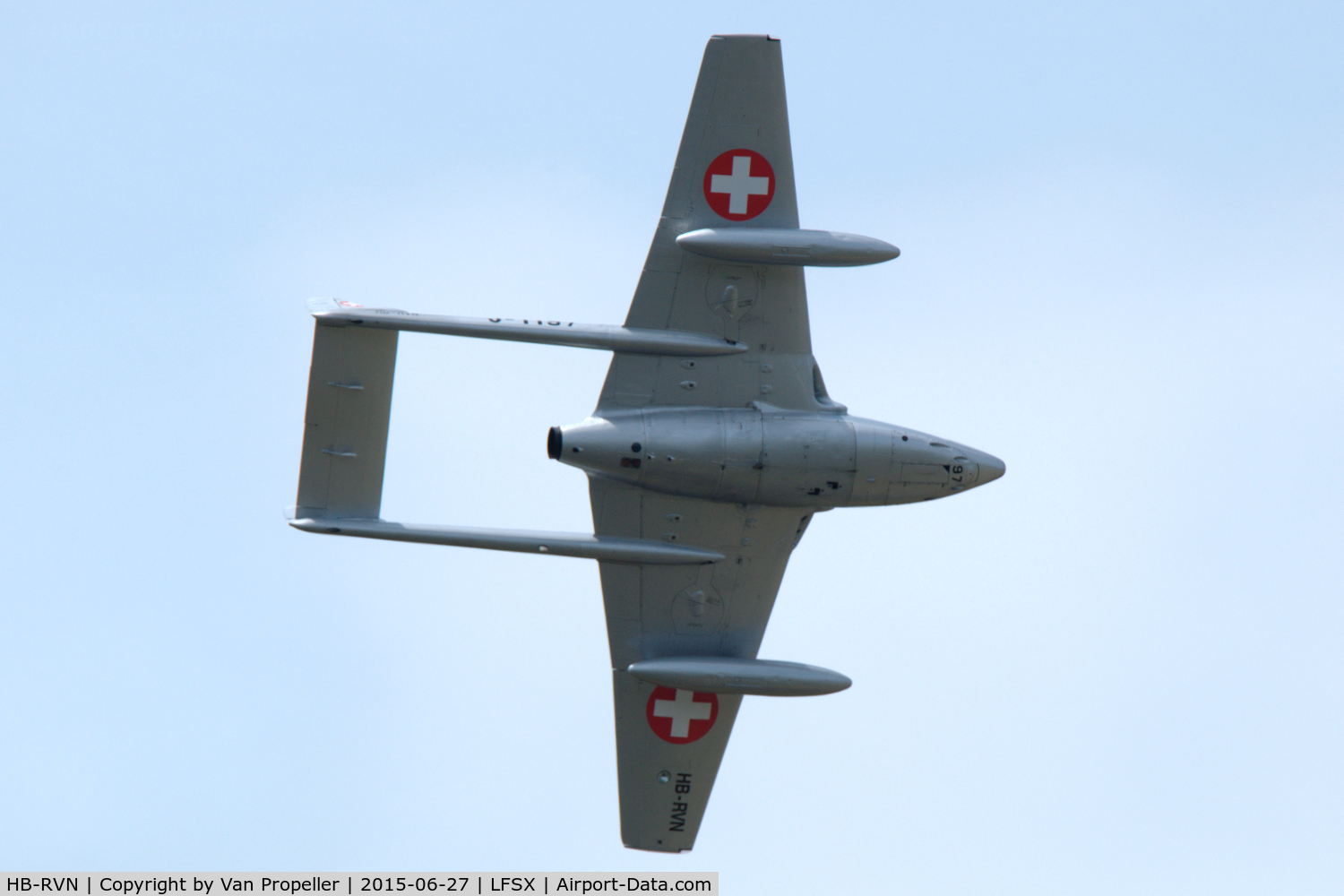 HB-RVN, 1952 De Havilland (FFA) Vampire FB.6 (DH-100) C/N 706, Vampire flypast at Luxeuil Air base, France (Air meeting 2015).