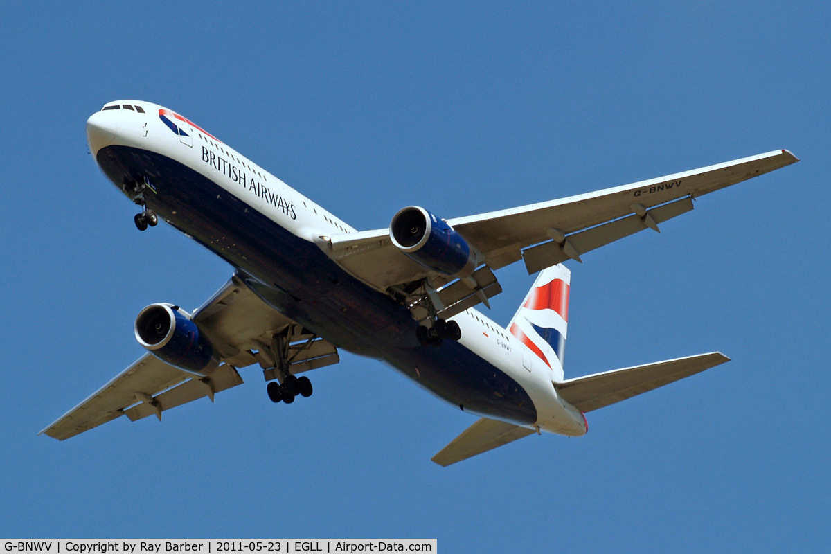 G-BNWV, 1993 Boeing 767-336 C/N 27140, Boeing 767-336ER [27140] (British Airways) Home~G 23/05/2011. On approach 27R.