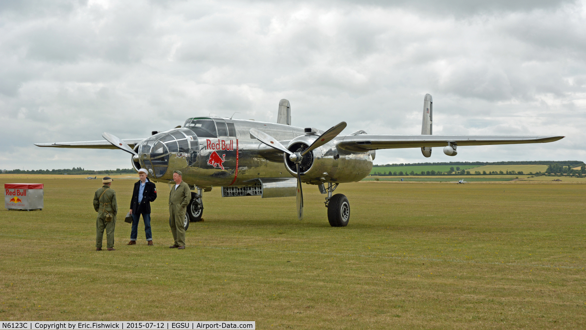 N6123C, 1945 North American B-25J-30-NC Mitchell Mitchell C/N 108-47647, 4. N6123C with re-enactors at The Flying Legends Air Show, July 2015.