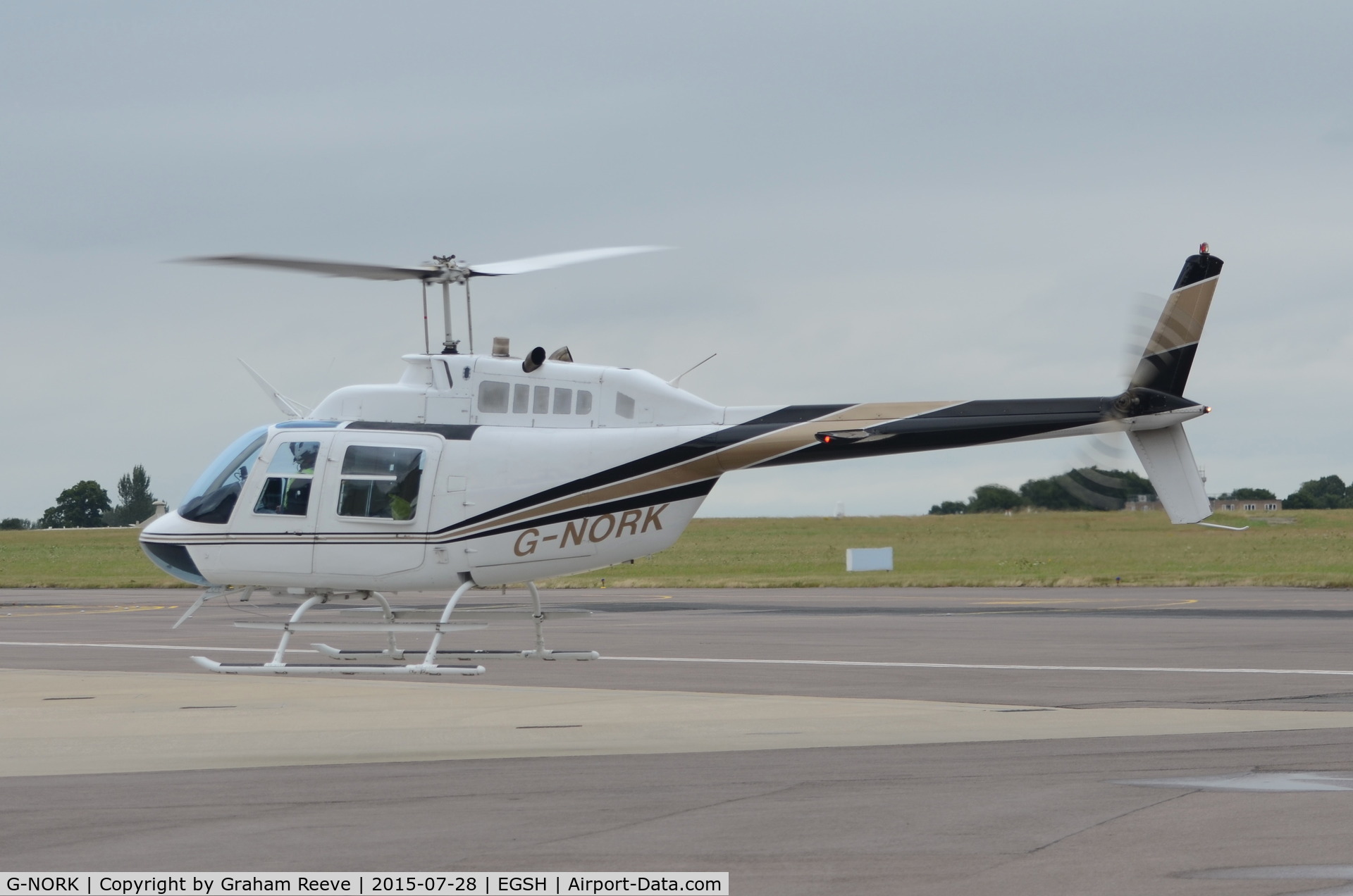 G-NORK, 1982 Bell 206B JetRanger III C/N 3615, Departing from Norwich.