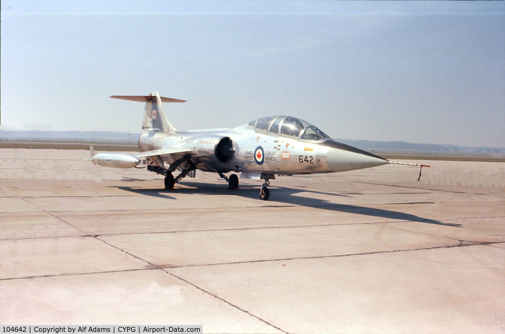 104642, Lockheed CF-104D Starfighter C/N 583A-5312, Shown parked at Canadian Forces Base Portage la Prairie, Manitoba, Canada, for the annual airshow in 1976.