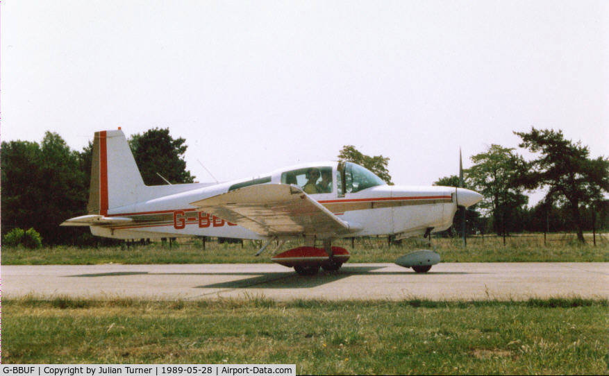 G-BBUF, 1973 Grumman American AA-5 Traveler C/N AA5-0480, At the Neiderhien Flying club at RAF Laarbruch 1989