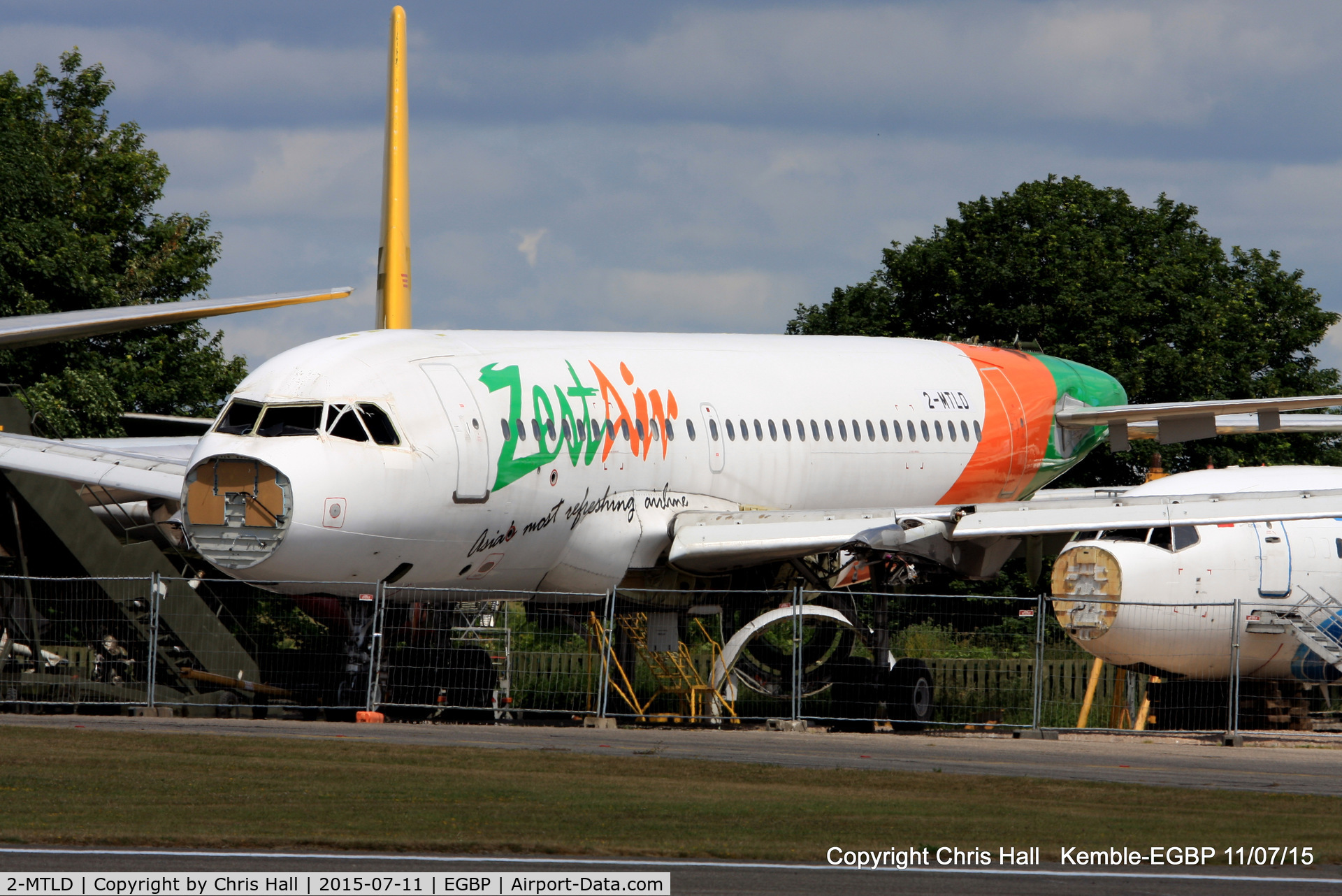 2-MTLD, 1999 Airbus A319-132 C/N 1074, ex AirAsia Zest, in the scrapping area at Kemble