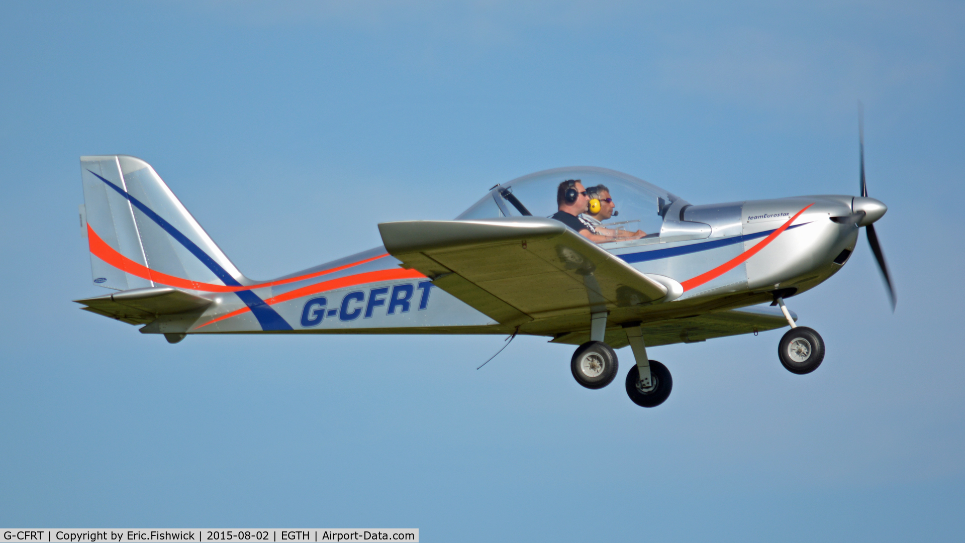G-CFRT, 2008 Cosmik EV-97 TeamEurostar UK C/N 3224, 42. G-CFRT departing The Shuttleworth Wings and Wheels Airshow, Aug. 2015.