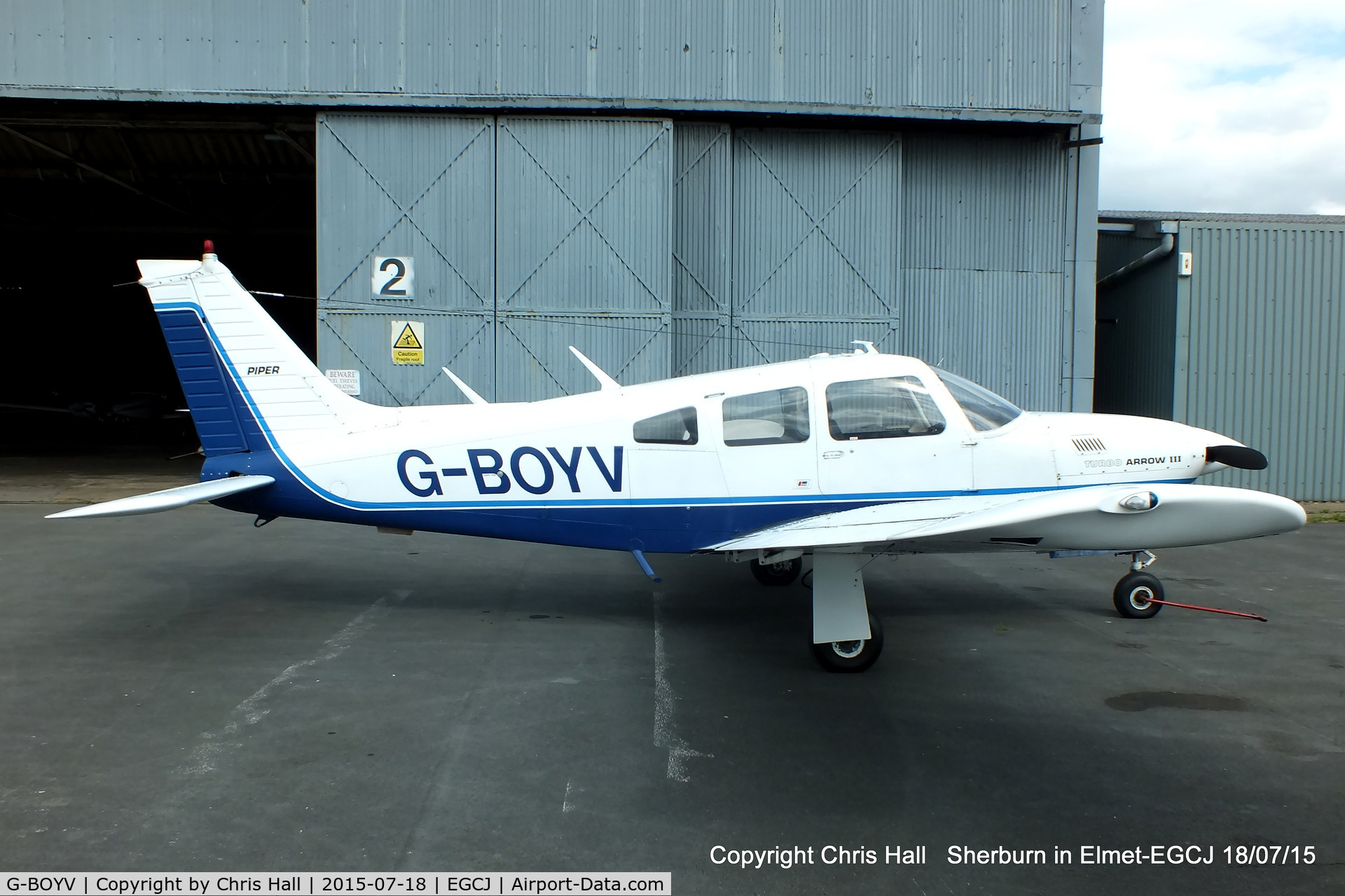 G-BOYV, 1977 Piper PA-28R-201T Turbo Cherokee Arrow III C/N 28R-7703014, at Sherburn in Elmet