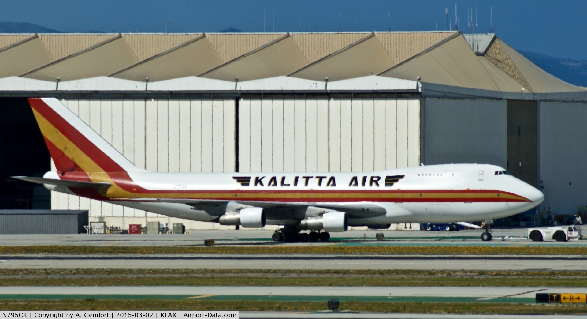 N795CK, 1984 Boeing 747-251B C/N 23111, Kalitta Air, a real classic, is here been towed to the cargo ramp at Los Angeles Int'l(KLAX)