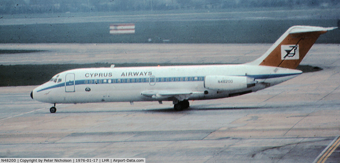 N48200, 1966 Douglas DC-9-15 C/N 45721, DC-9-15 of Cyprus Airways as seen at Heathrow in January 1976.