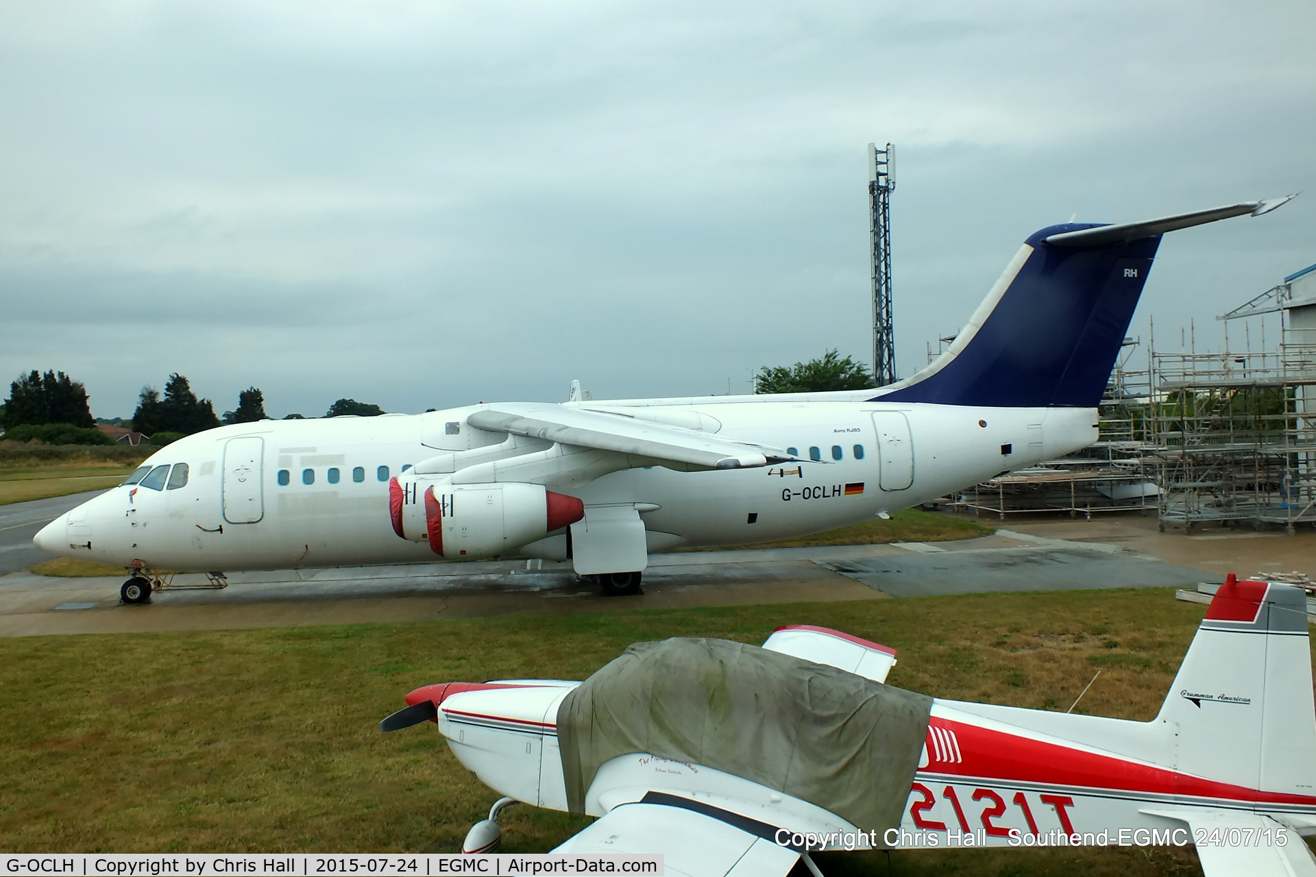 G-OCLH, 1995 British Aerospace Avro 146-RJ85 C/N E.2268, stored at Southend Airport