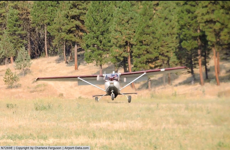 N7269E, 1959 Cessna 182B Skylane C/N 52269, Landing at backcounrty airstrip in Grant County Oregon, 2015
