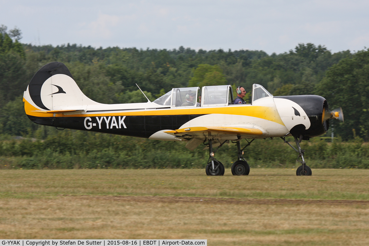 G-YYAK, 1987 Bacau Yak-52 C/N 878101, Schaffen Old Timer Fly In 2015.