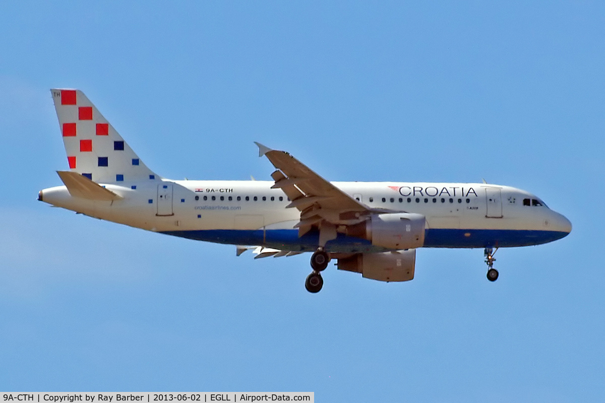 9A-CTH, 1998 Airbus A319-112 C/N 833, Airbus A319-112 [0833] (Croatia Airlines) Home~G 02/06/2013. On approach 27L.