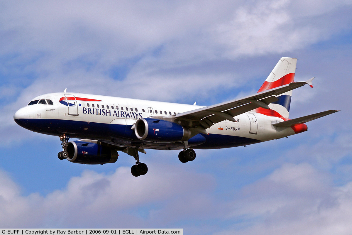 G-EUPP, 2000 Airbus A319-131 C/N 1295, Airbus A319-131 [1295] (British Airways) Heathrow~G 01/09/2006. On finals 27L.