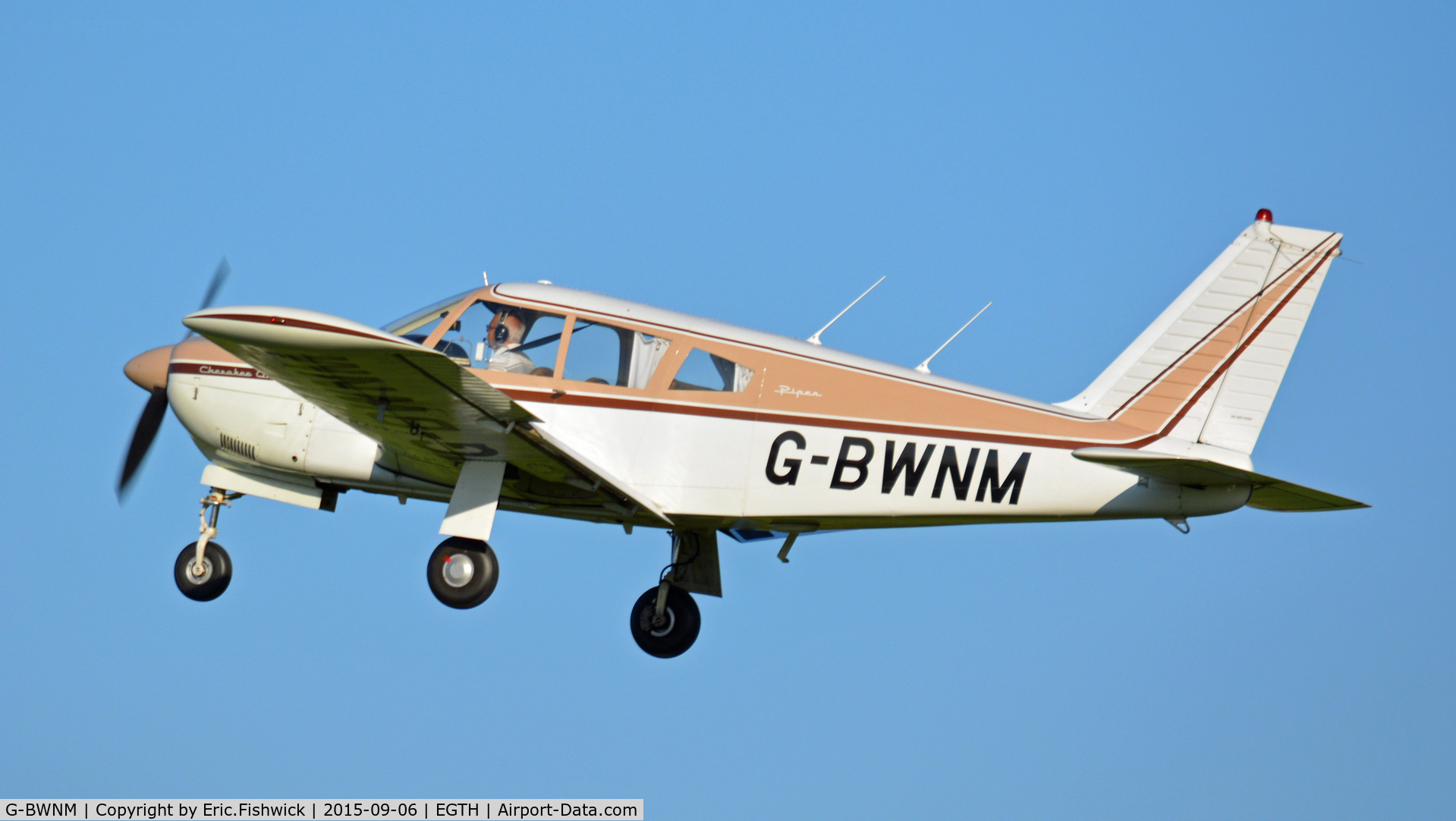 G-BWNM, 1968 Piper PA-28R-180 Cherokee Arrow C/N 28R-30435, 41. G-BWNM departing The Shuttleworth Pagent Airshow, Sept. 2015.