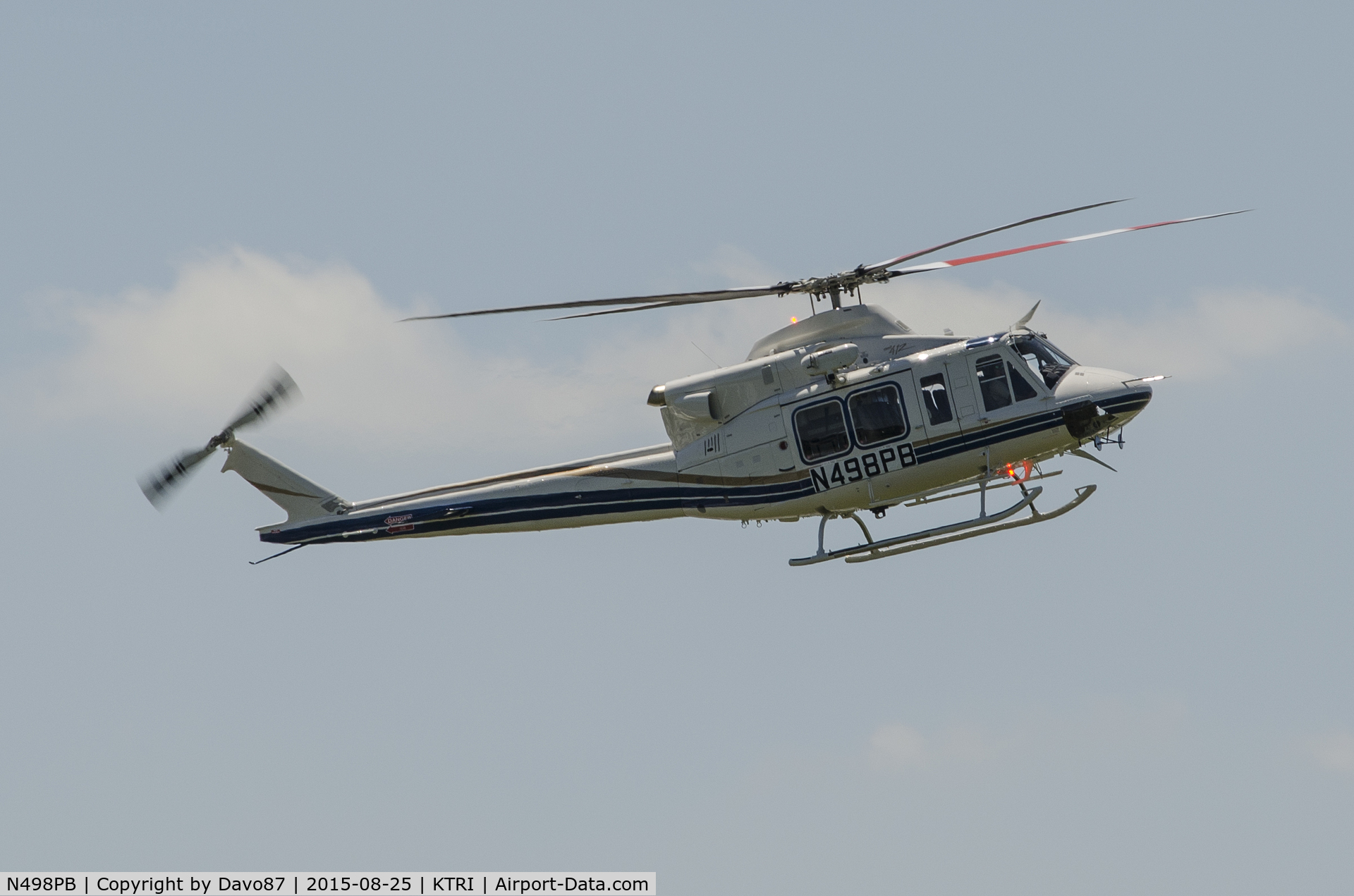 N498PB, 2013 Bell 412EP C/N 36649, Coming in to land at Tri-Cities Airport (KTRI) on August 25th, 2015. Pilots performed multiple spins (left and right) while hovering less than ten feet above the tarmac.