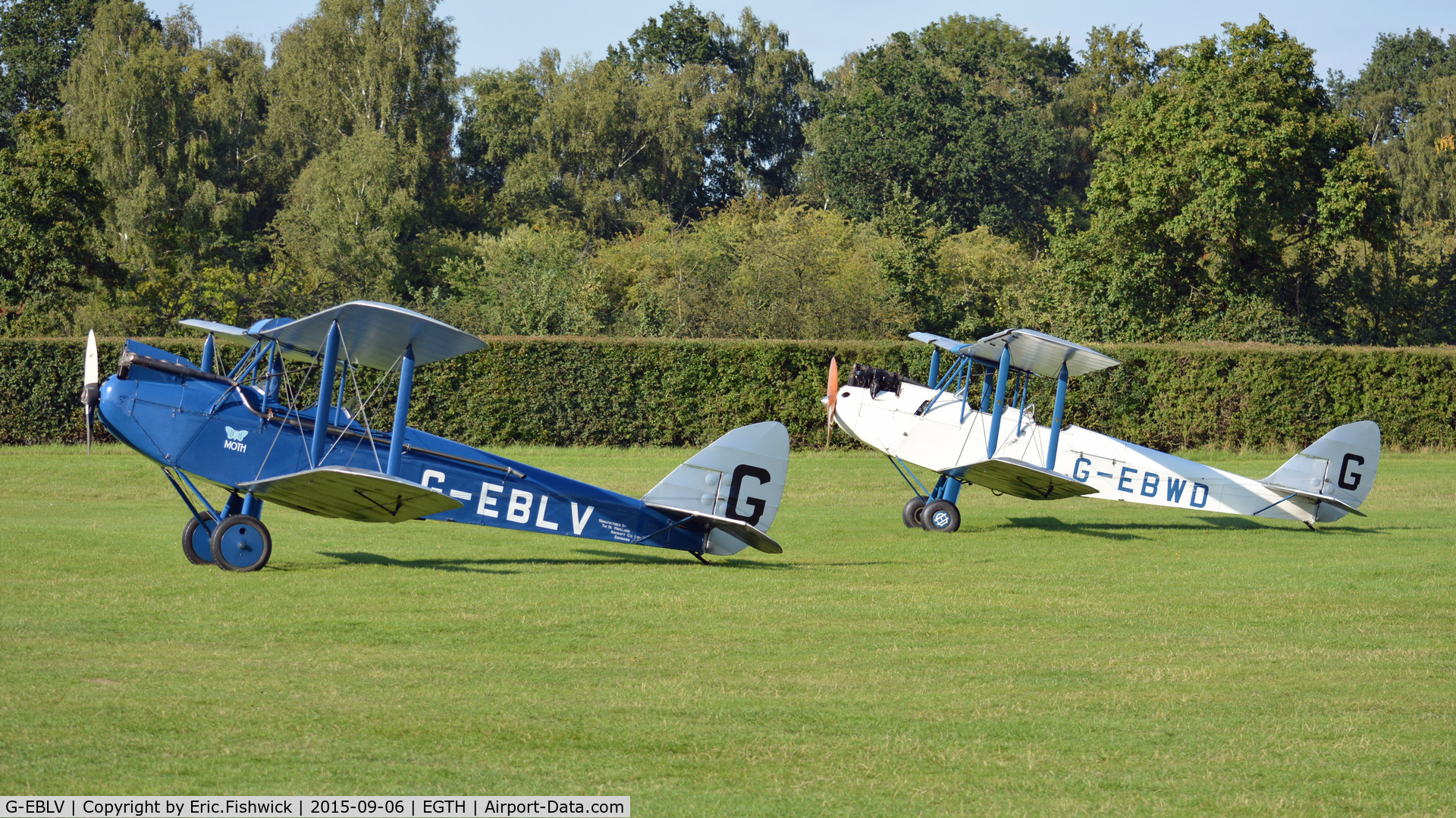 G-EBLV, 1925 De Havilland DH-60 Moth C/N 188, 5. A pair of Moths at The Shuttleworth Collection's Pagent Airshow, Sep. 2015.