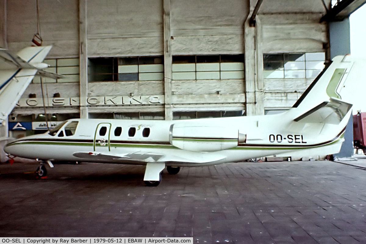 OO-SEL, 1973 Cessna 500 Citation I C/N 500-0133, Cessna Citation I [500-0133] (Air Select) Antwerp-Deurne~OO 12/05/1979. From a slide.