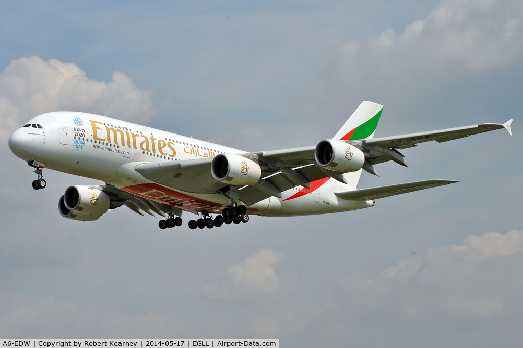 A6-EDW, 2012 Airbus A380-861 C/N 103, On short finals at LHR