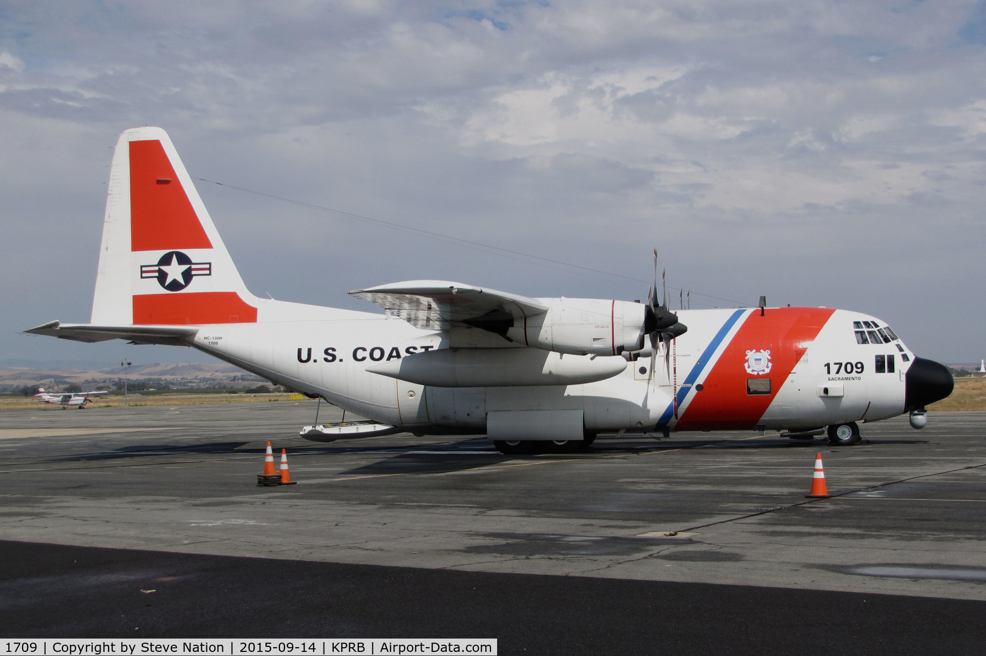 1709, 1983 Lockheed HC-130H Hercules C/N 382-5005, US Coast Guard Sacramento, CA-Based HC-130H @ Paso Robles Municipal Airport, CA prior to paradrop mission over nearby Hunter-Liggett Military Reservation. This HC-130H is scheduled to be transferred to the US Forest Service.