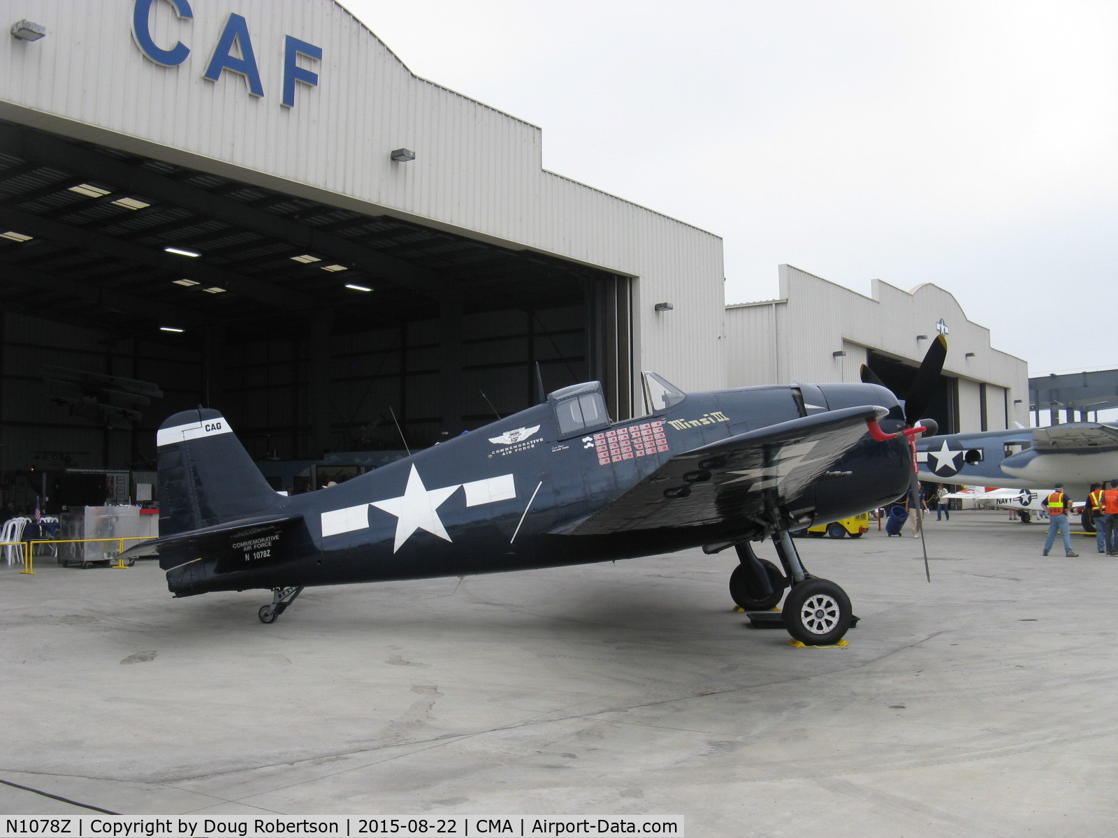 N1078Z, 1963 Grumman F6F-5 Hellcat C/N 27354801-66, 1963 S&S Special/Grumman F6F-5 HELLCAT 'Minsi III', P&W R-1820 10W DOUBLE WASP 2,200 Hp. Impressive WWII 30 kill record, plus 2 enemy vehicles, Experimental Exhibition class, on CAF ramp