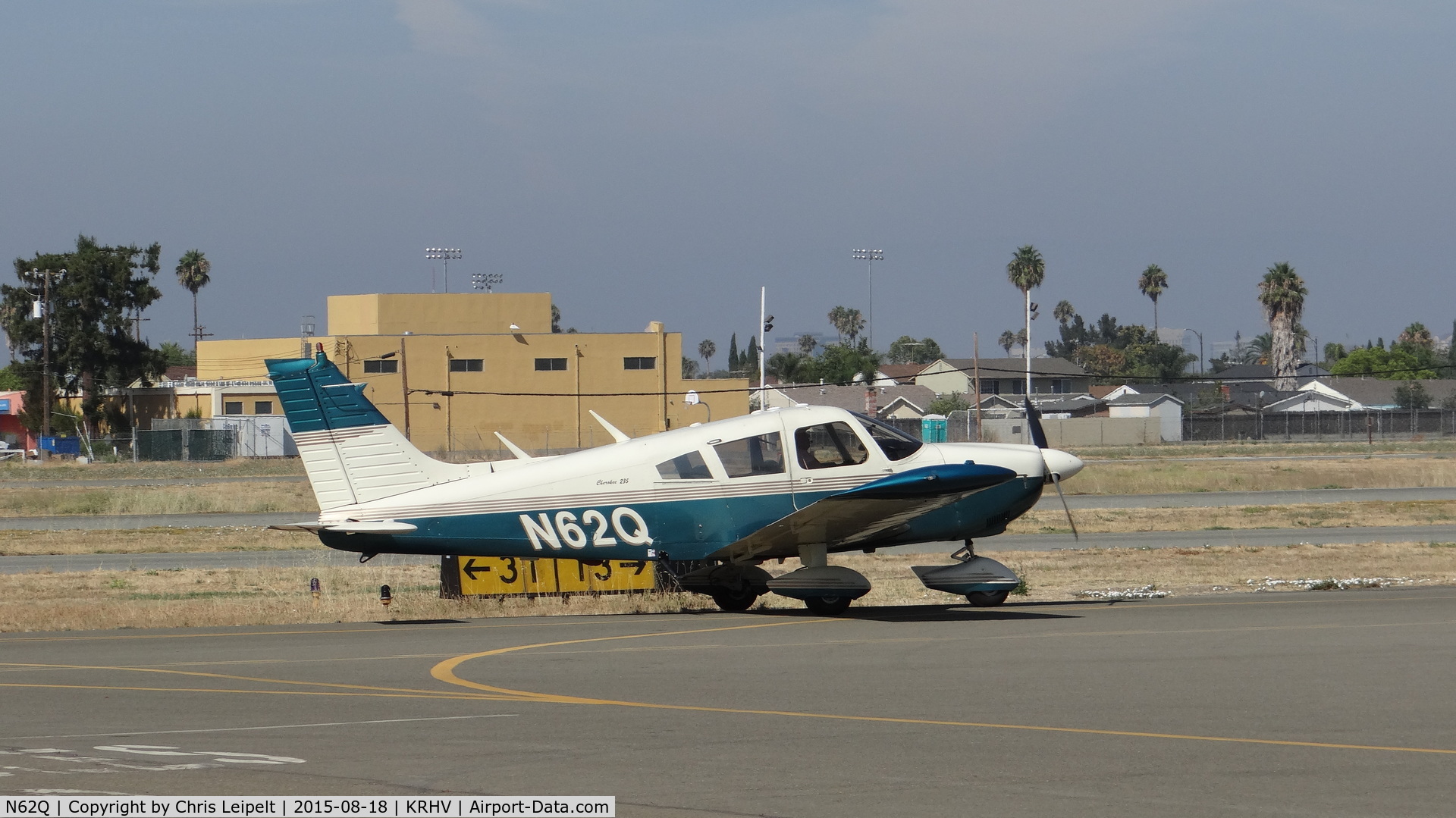 N62Q, 1972 Piper PA-28-235 Cherokee C/N 28-7210011, California-based 1972 Piper PA-28-235 taxing to the transient ramp after landing at Reid Hillview Airport, San Jose, CA.
