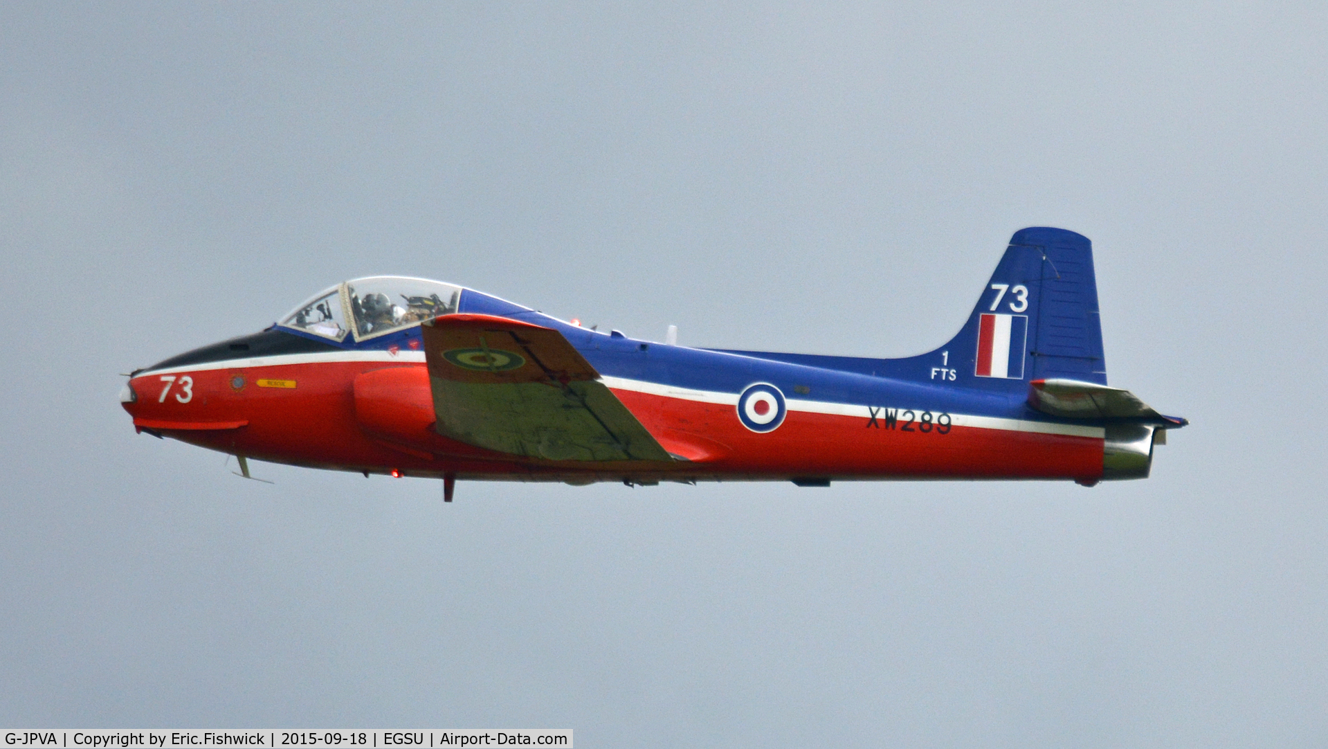 G-JPVA, 1971 BAC 84 Jet Provost T.5A C/N EEP/JP/953, 41. XW289 departing Duxford on the eve of The Battle of Britain (75th.) Anniversary Air Show, Sept. 2015.