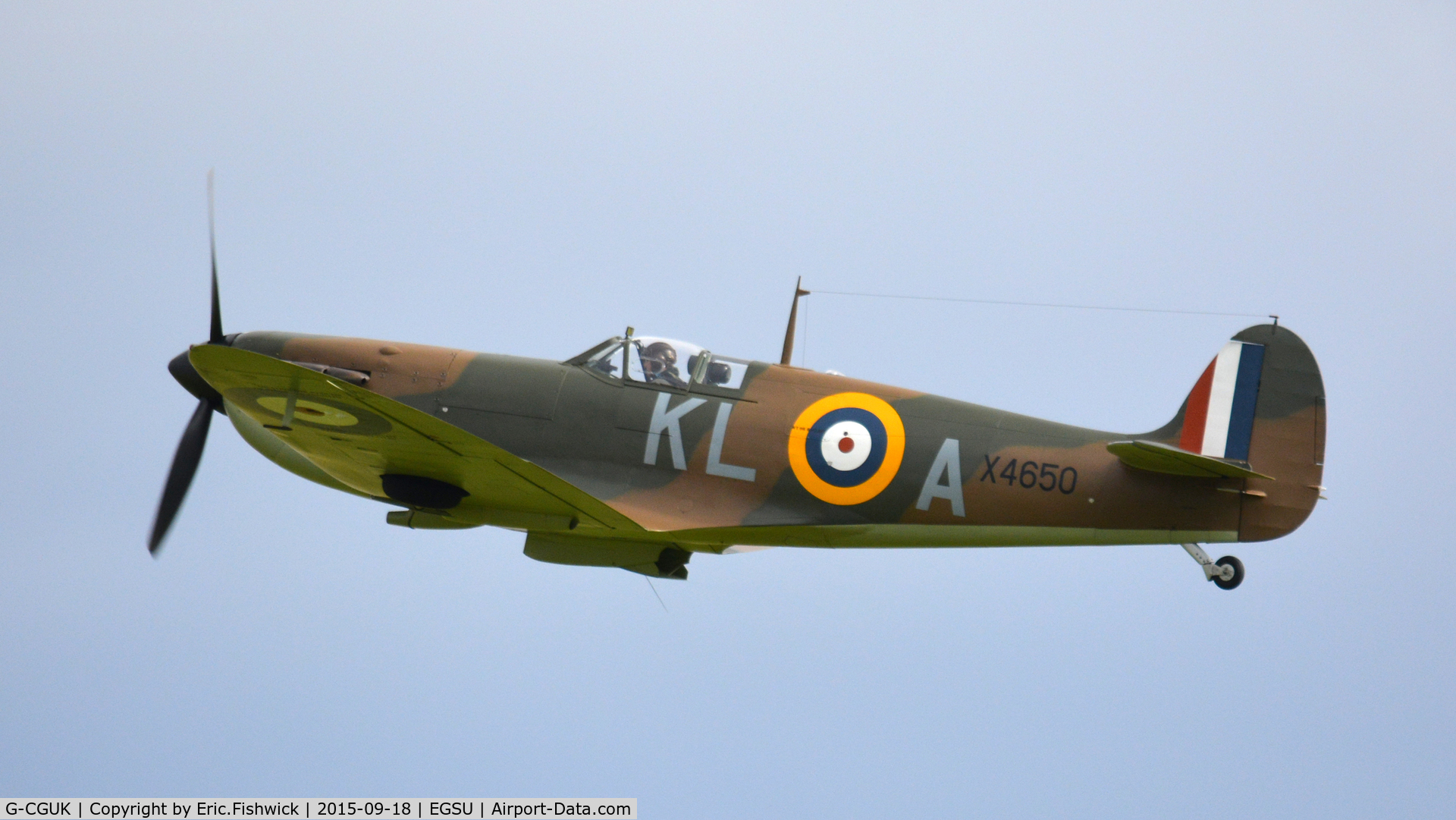 G-CGUK, 1940 Supermarine 300 Spitfire Mk1A C/N 6S-75531, 41. X4650 on the eve of The Battle of Britain (75th.) Anniversary Air Show, Sept. 2015.