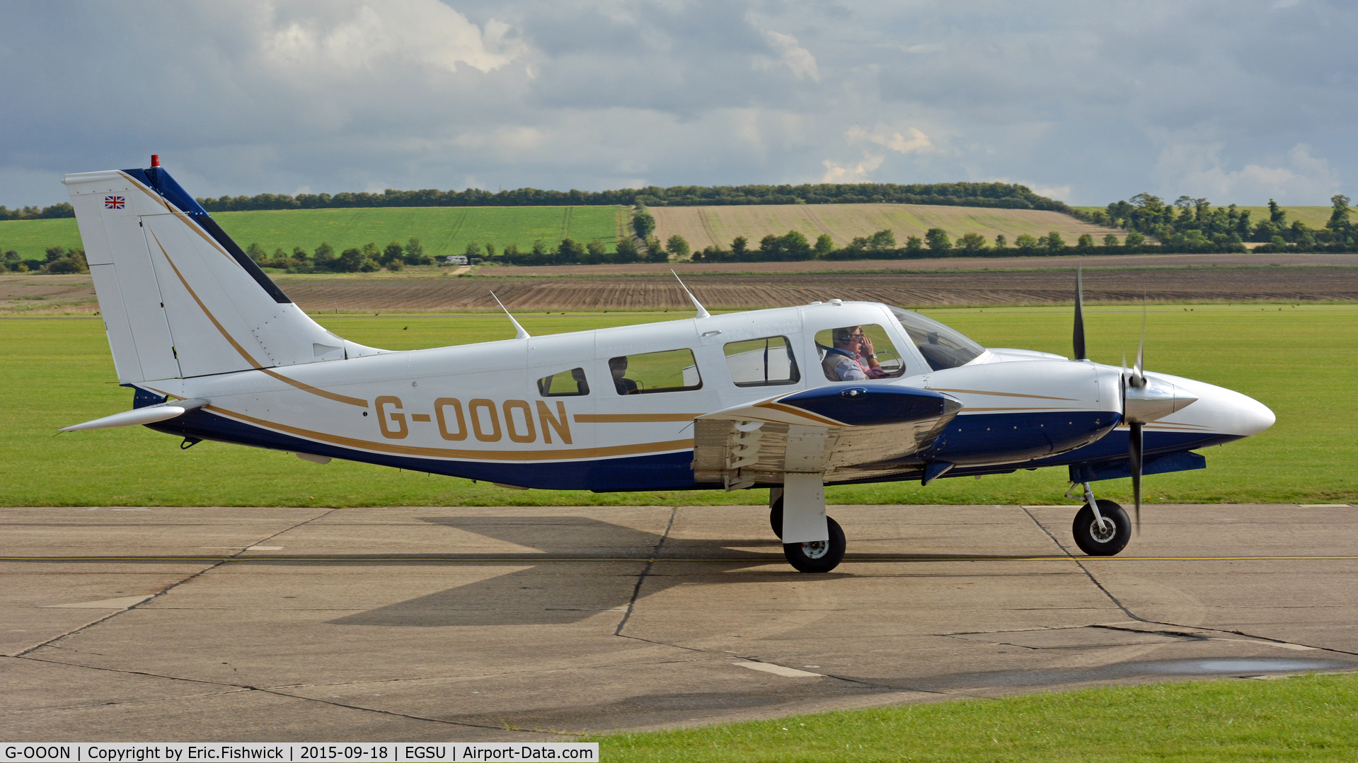 G-OOON, 1982 Piper PA-34-220T Seneca III C/N 34-8533024, x. G-OOON on the eve of The Battle of Britain (75th.) Anniversary Air Show, Sept. 2015.