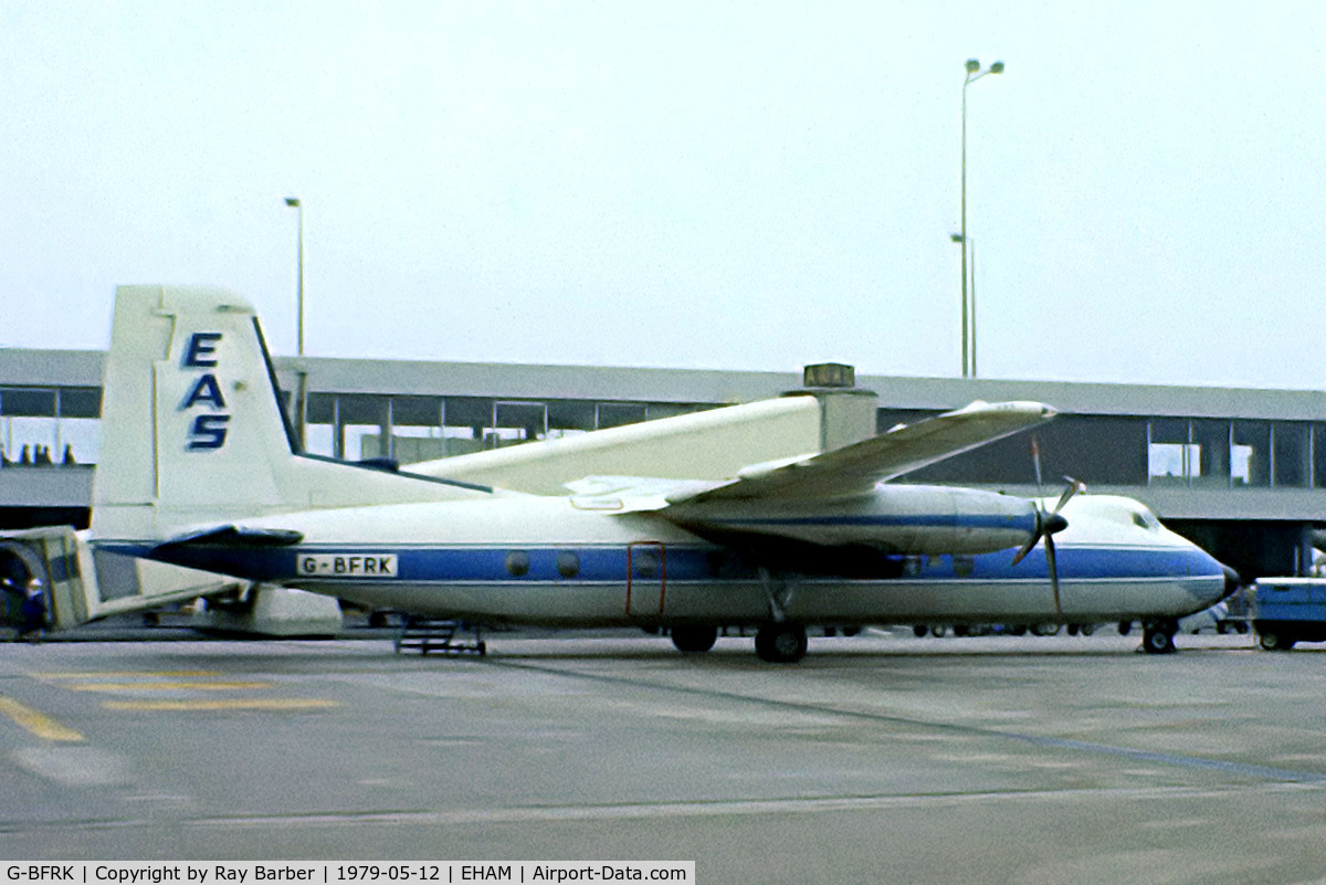 G-BFRK, 1968 Handley Page HPR-7 Herald 209 C/N 197, Handley-Page HPR.7 Herald 209 [197] (Express Air Services) Amsterdam-Schiphol~PH 12/05/1979. From a slide.