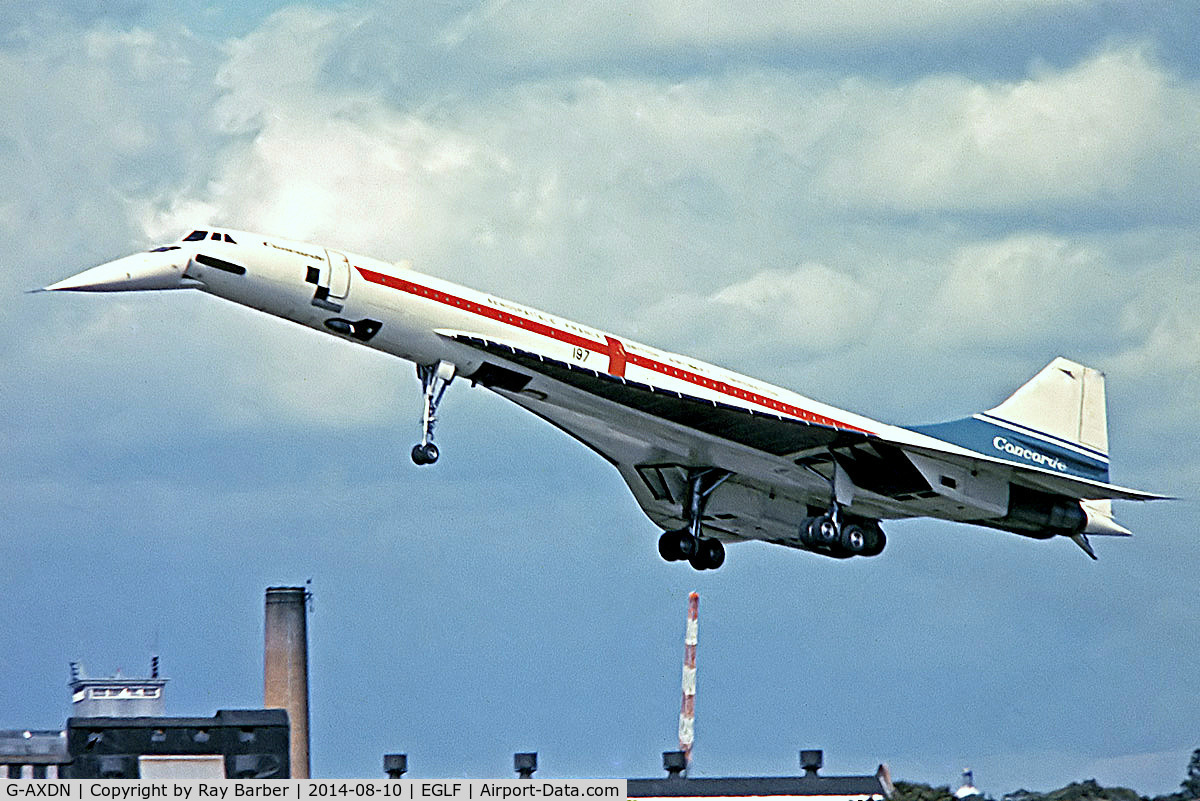G-AXDN, 1968 Aerospatiale-BAC Concorde Prototype C/N 01/13522, BAC/SUD Concorde [01] (British Aircraft Corporation) Farnborough~G 08/09/1974. From a slide.