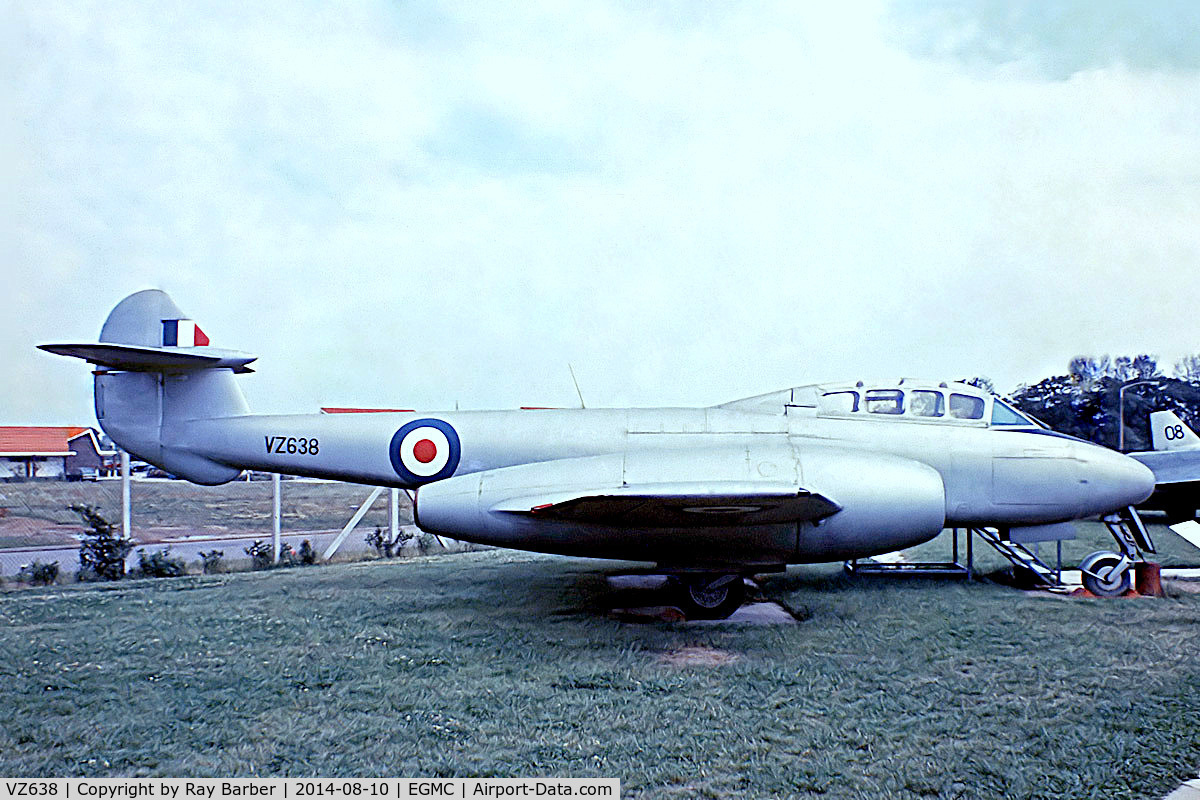 VZ638, 1949 Gloster Meteor T.7 C/N Not found G-JETM/VZ638, Gloster Meteor T.7 [Unknown] (Royal Air Force) Southend~G 03/07/1974. From a slide.