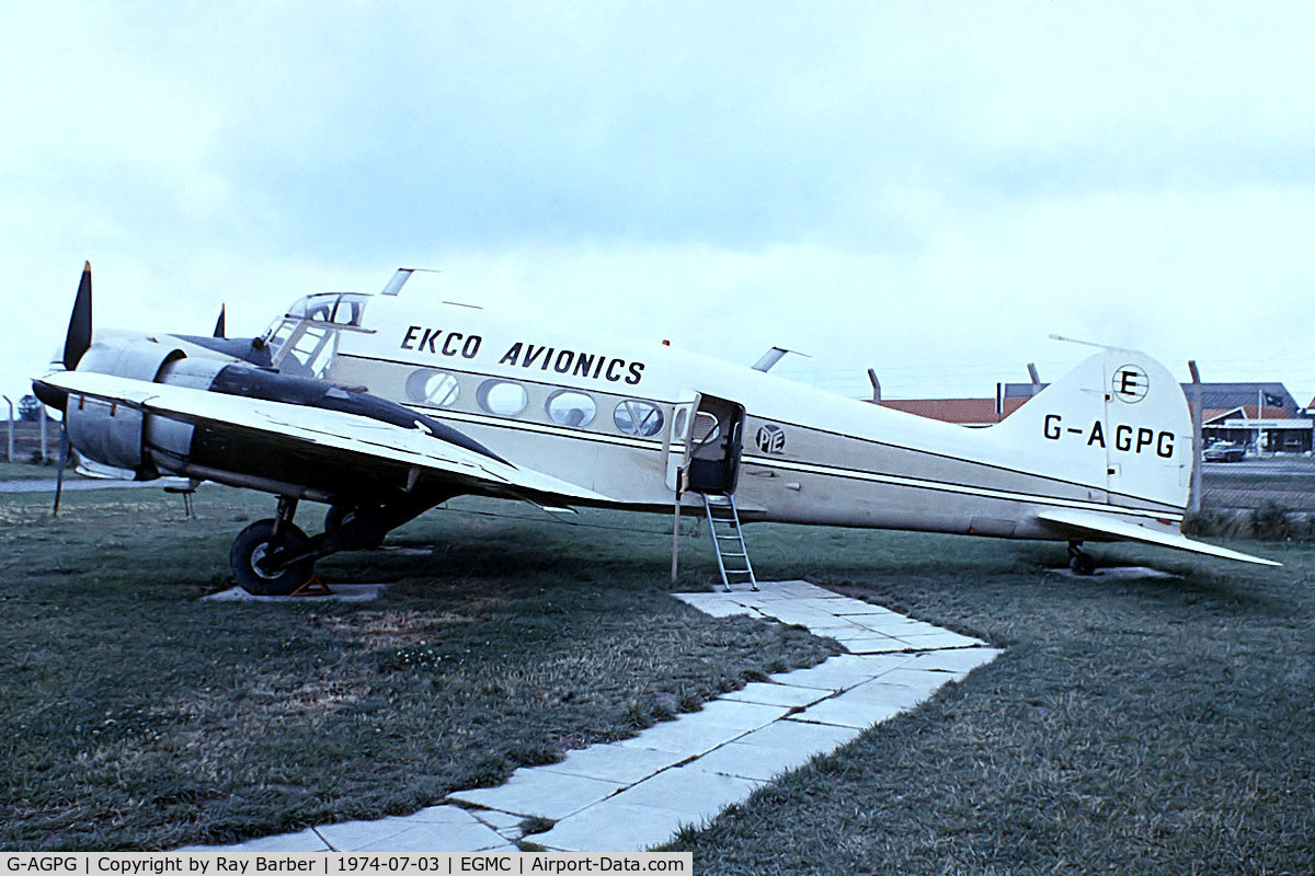 G-AGPG, 1945 Avro 652A Anson C.19 Series 2 C/N 1212, Avro Anson C.19/2 [1212] (Ekco Avionics) Southend~G 03/07/1974. From a slide.