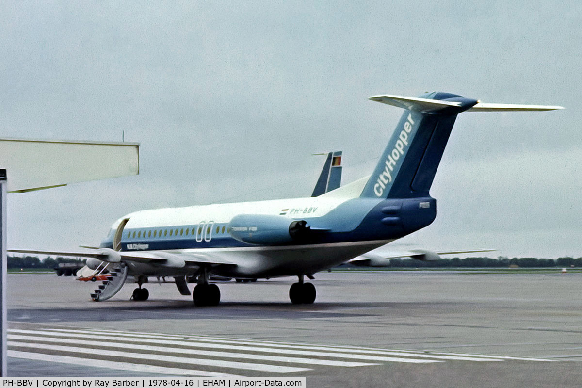 PH-BBV, 1977 Fokker F-28-4000 Fellowship C/N 11127, Fokker F.28 4000 Fellowship [11127] (NLM CityHopper) Amsterdam-Schiphol~PH 16/04/1978. From a slide.